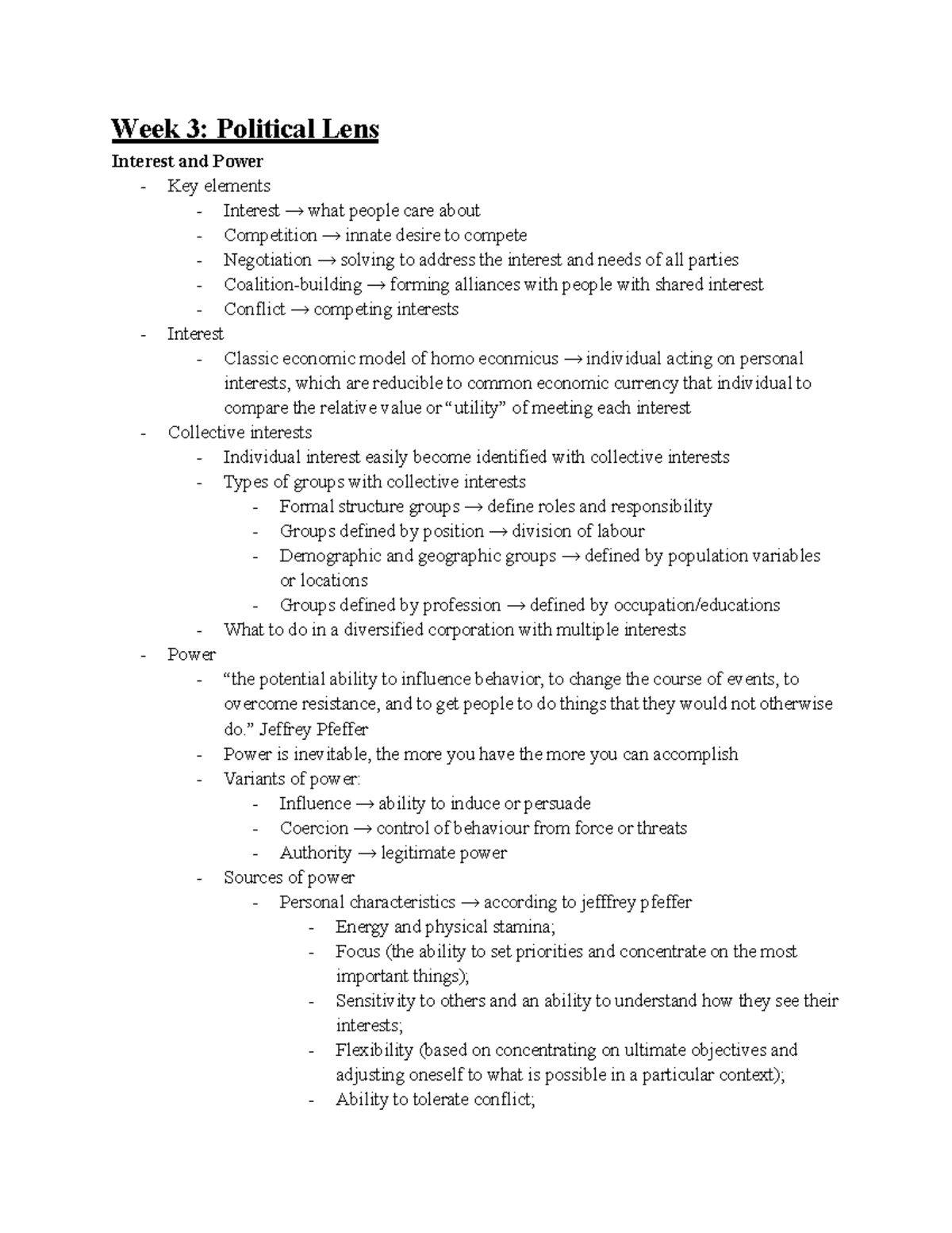 Orgs2200 - Week 3: Key Elements of Political Lens, Interest & Power ...