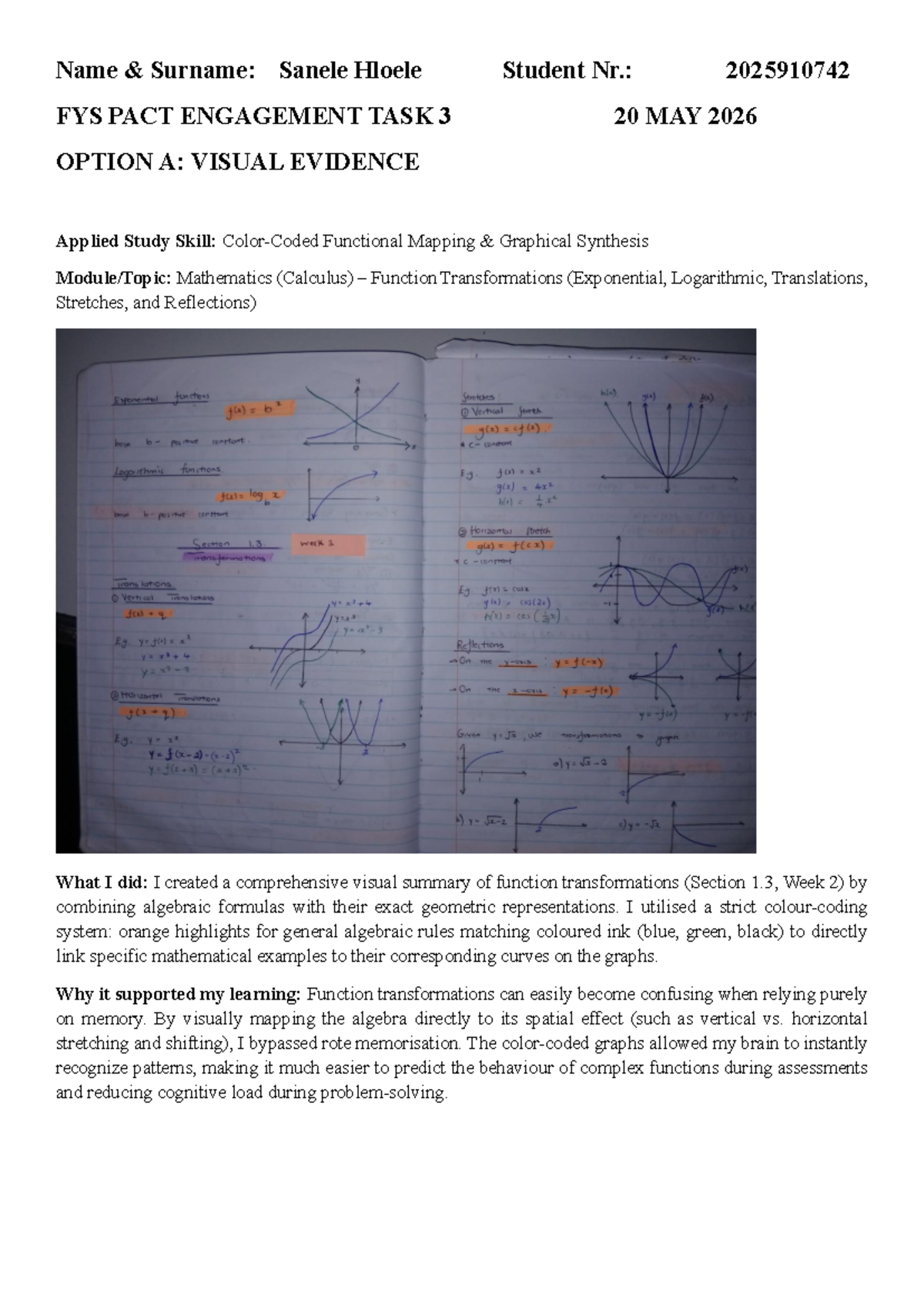FYS PACT ENGAGEMENT TASK 3: Visual Evidence of Function Transformations ...