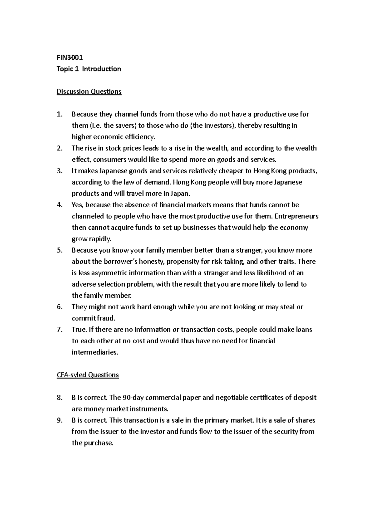 01 Tutorial Answers - .................. - FIN Topic 1 Introduction ...