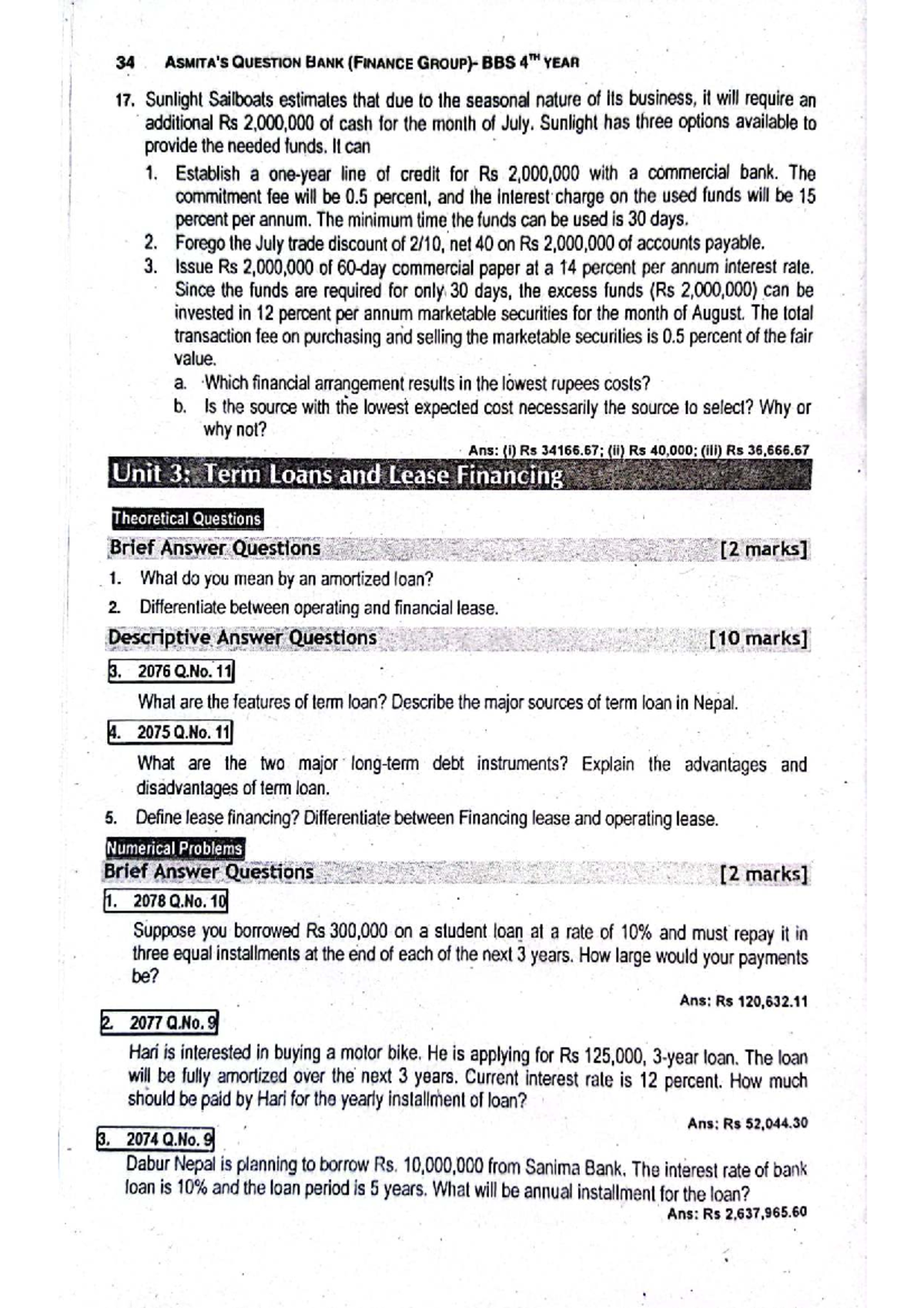 34 QUESTION BANK (FINANCE BBS 4TH YEAR) - Key Concepts & Problems - Studocu