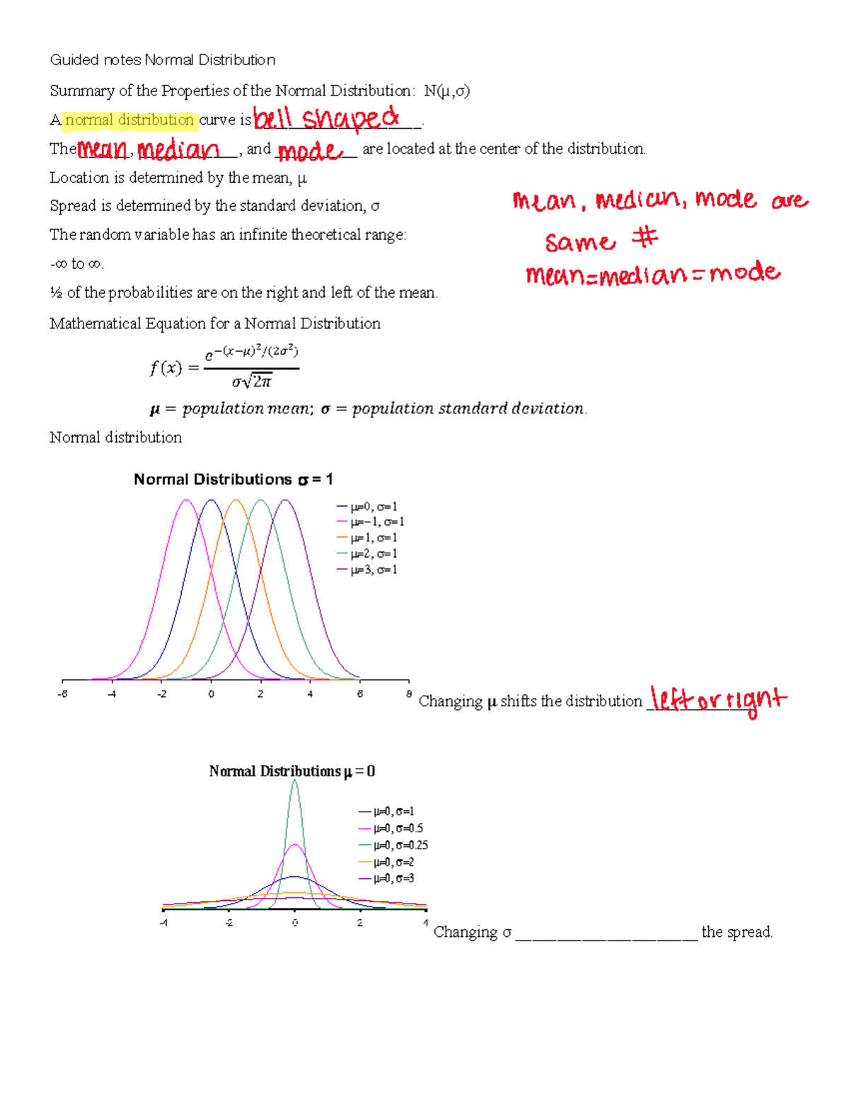 Guided Notes on Normal Distribution Properties for Prob 3379 & 1370 ...