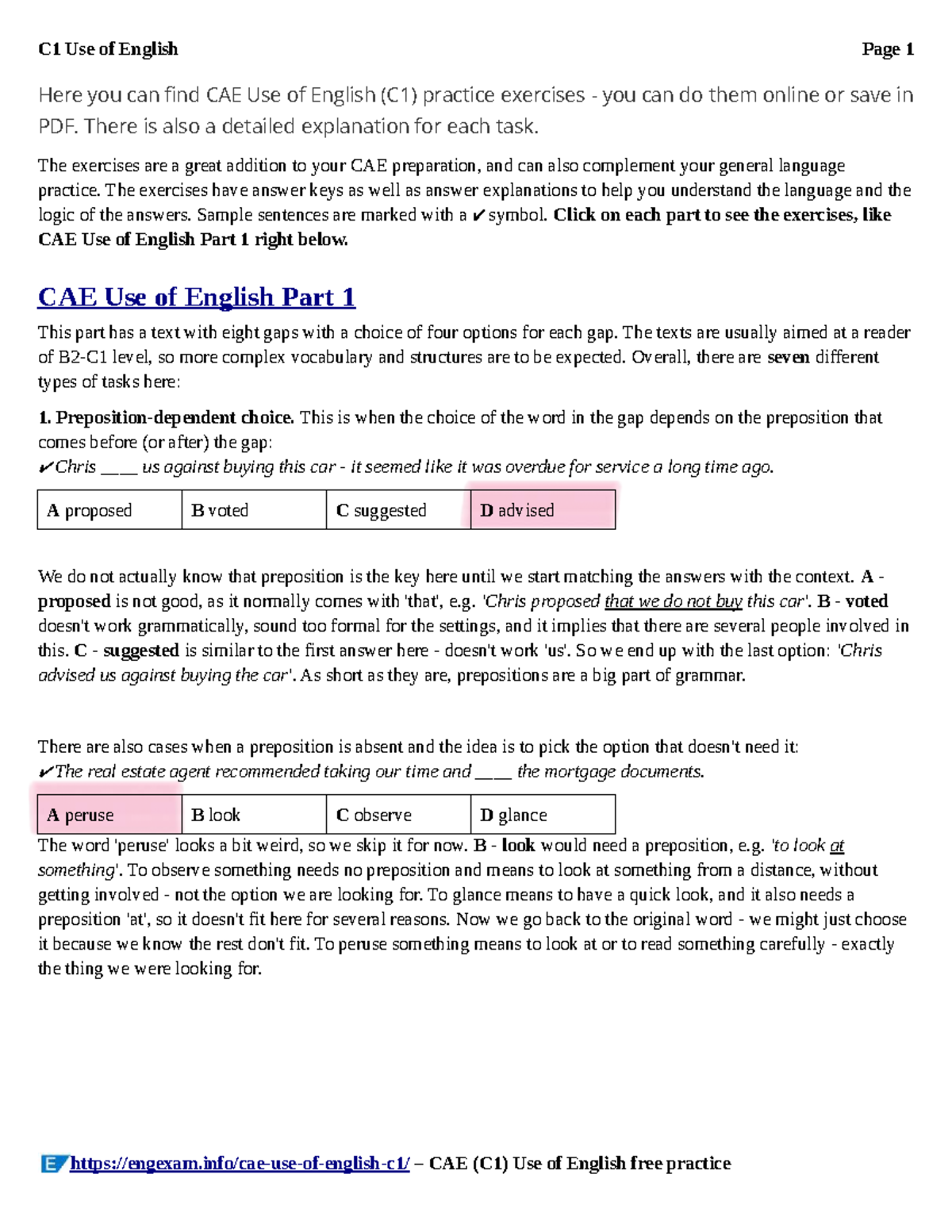 C1 Use of English Practice Exercises and Explanations - Studocu