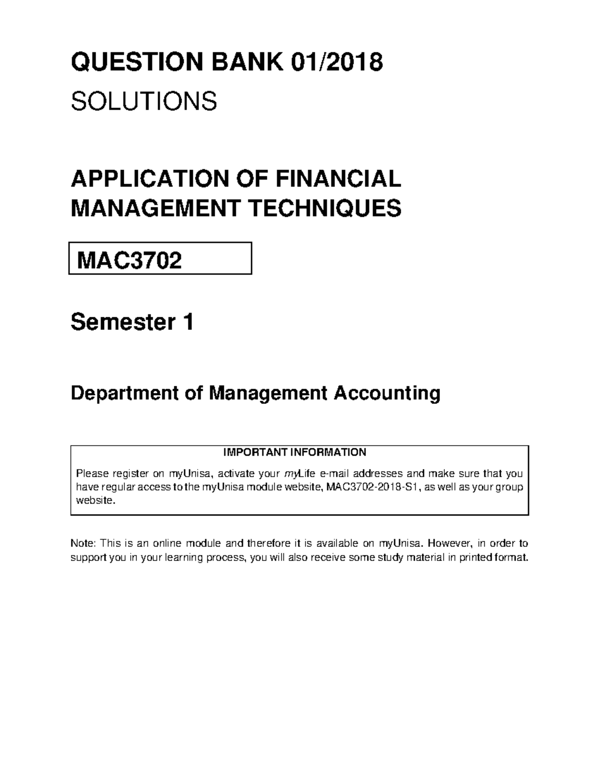 MAC3702 Semester 1 Financial Management Techniques Question Bank ...