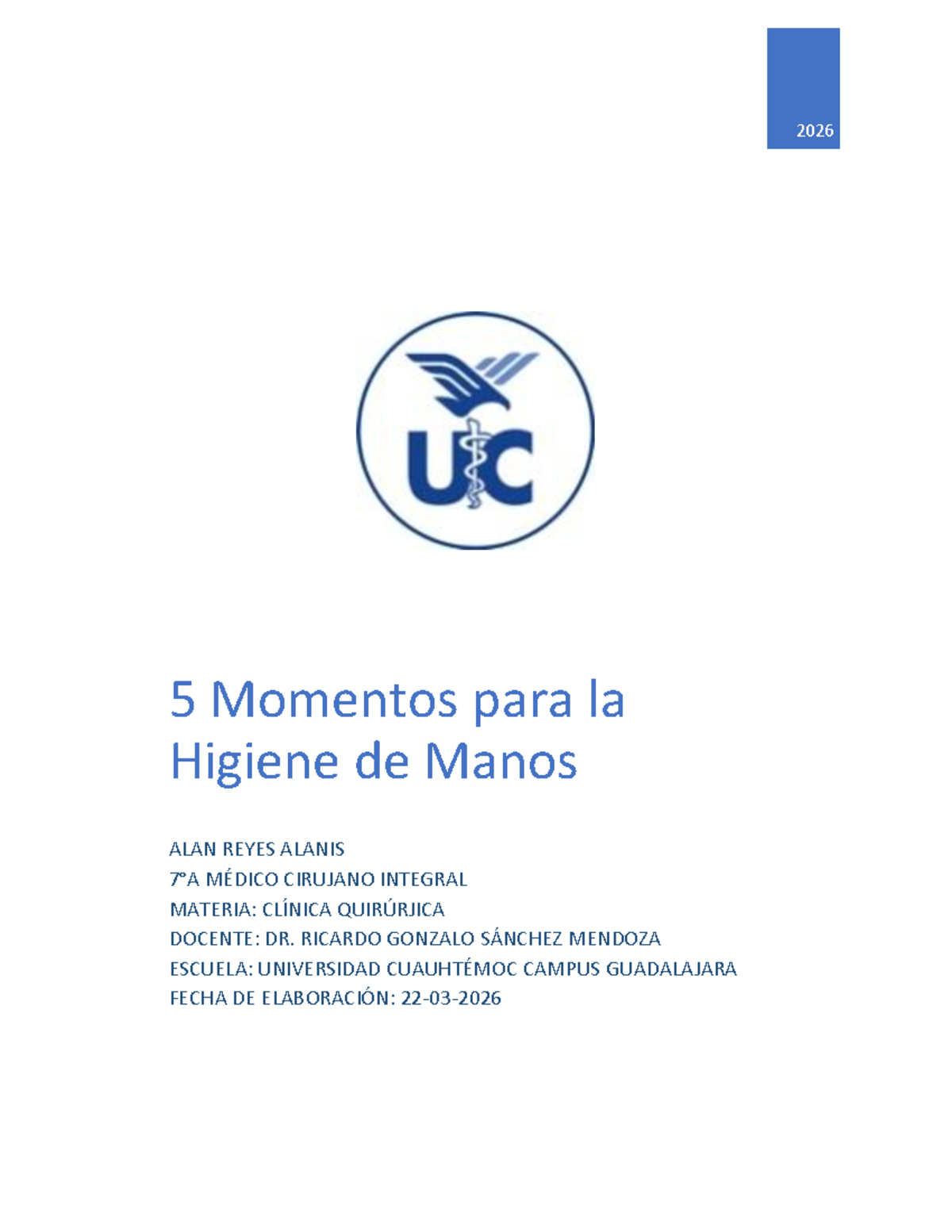 5 Momentos para la Higiene de Manos - Clínica Quirúrgica 2026 - Studocu