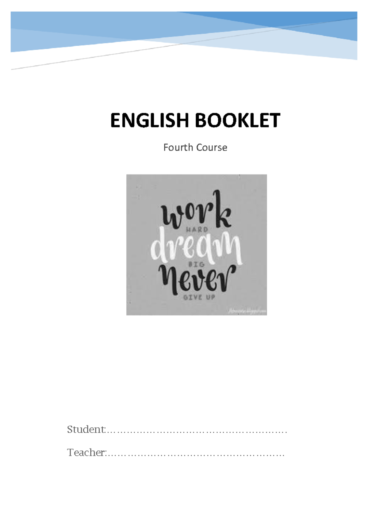 English Booklet: Fourth Course Overview and Future Tenses Guide - Studocu