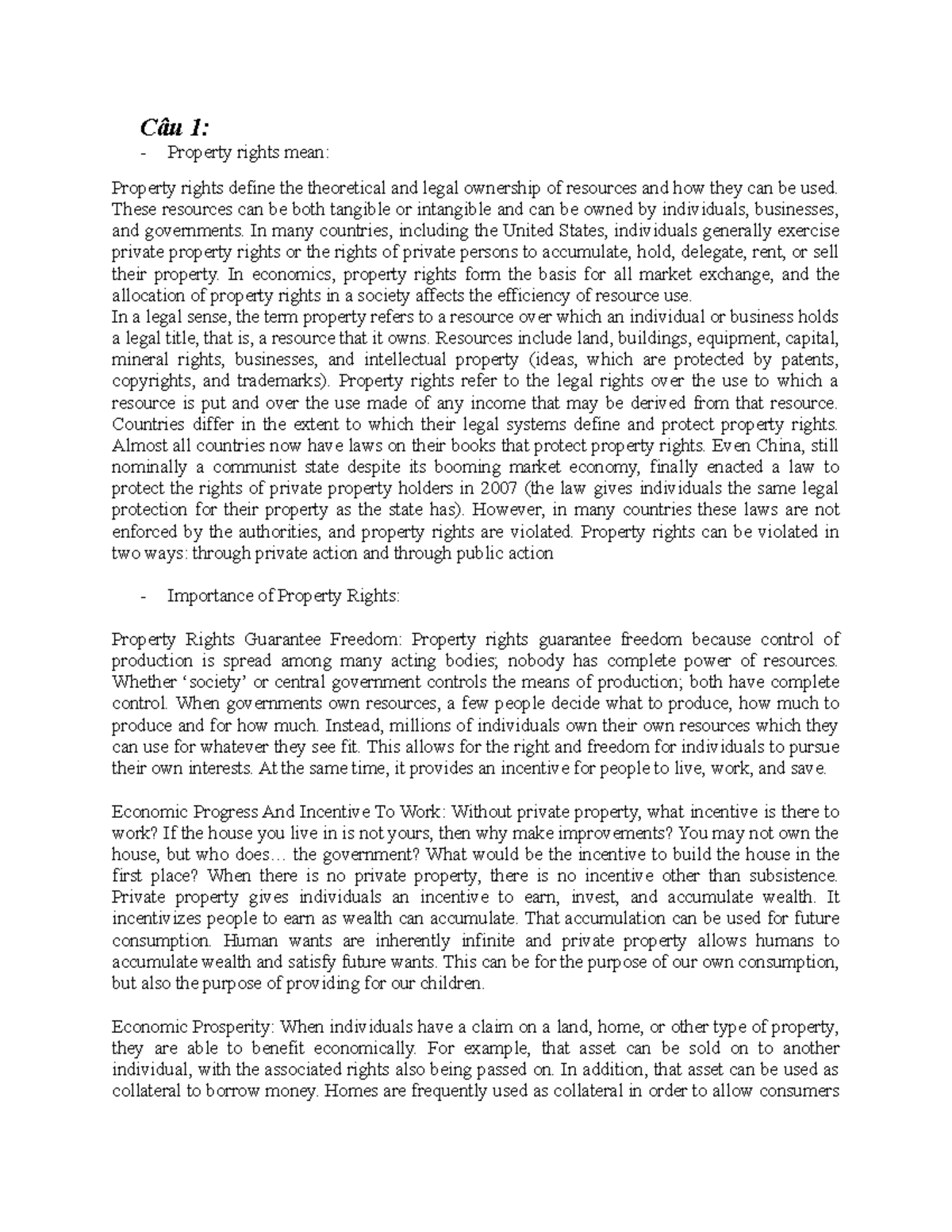Case IBM - Case - Câu 1: Property rights mean: Property rights define ...