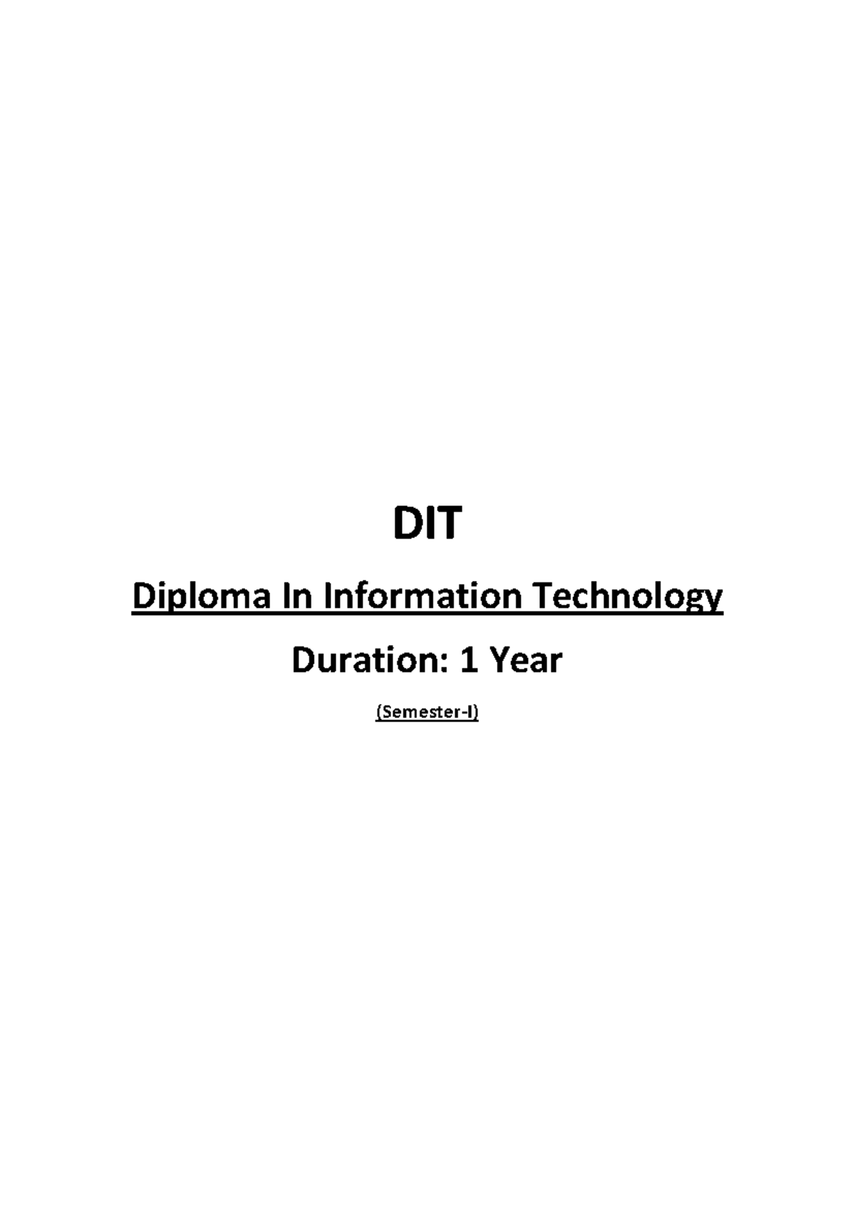 Knowledge for me - DIT Diploma In Information Technology Duration: 1 ...