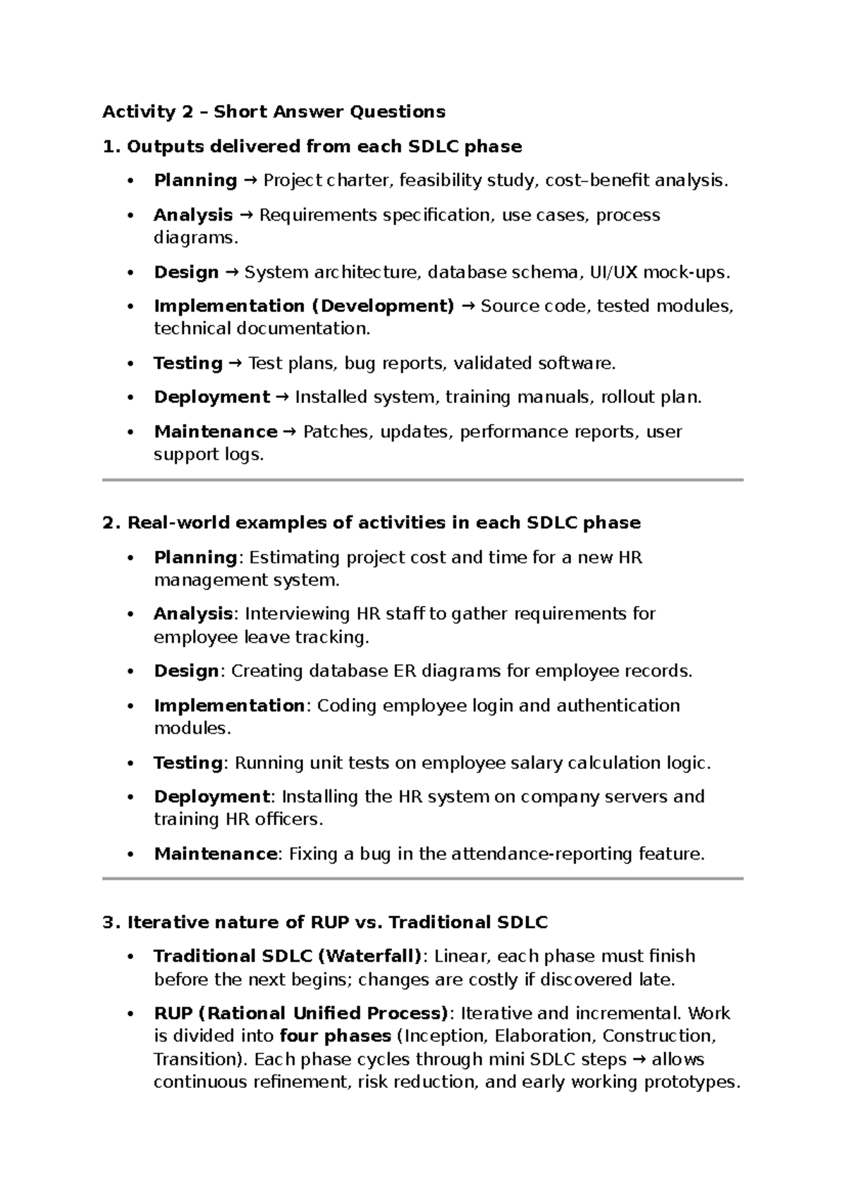 MAIN Quest 2 - 111: SDLC Phases & RUP Case Study Insights - Studocu