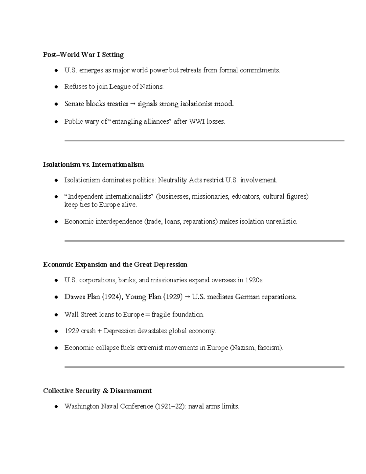 U.S. Isolationism and Internationalism: Lecture Notes on War I - Studocu