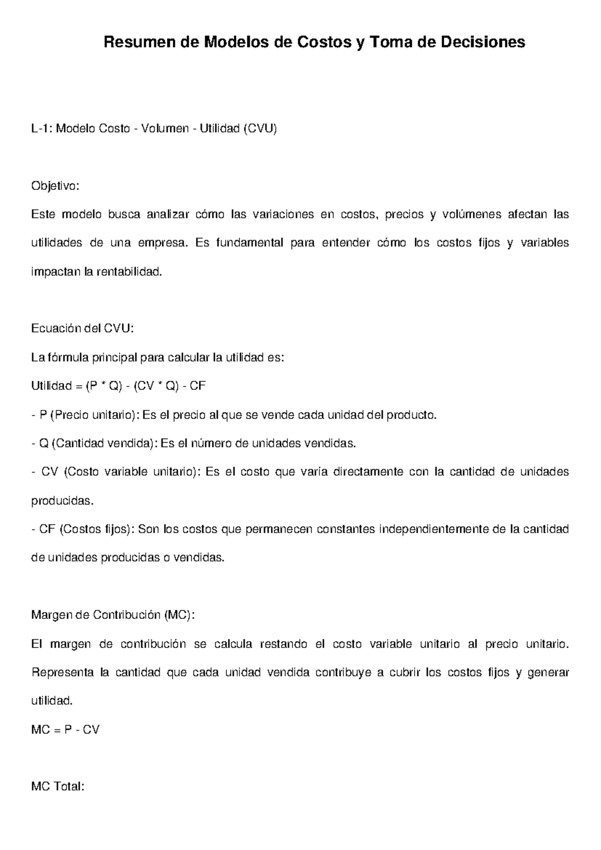 Resumen Models CVU Toma Decisiones v3 - Resumen de Modelos de Costos y ...