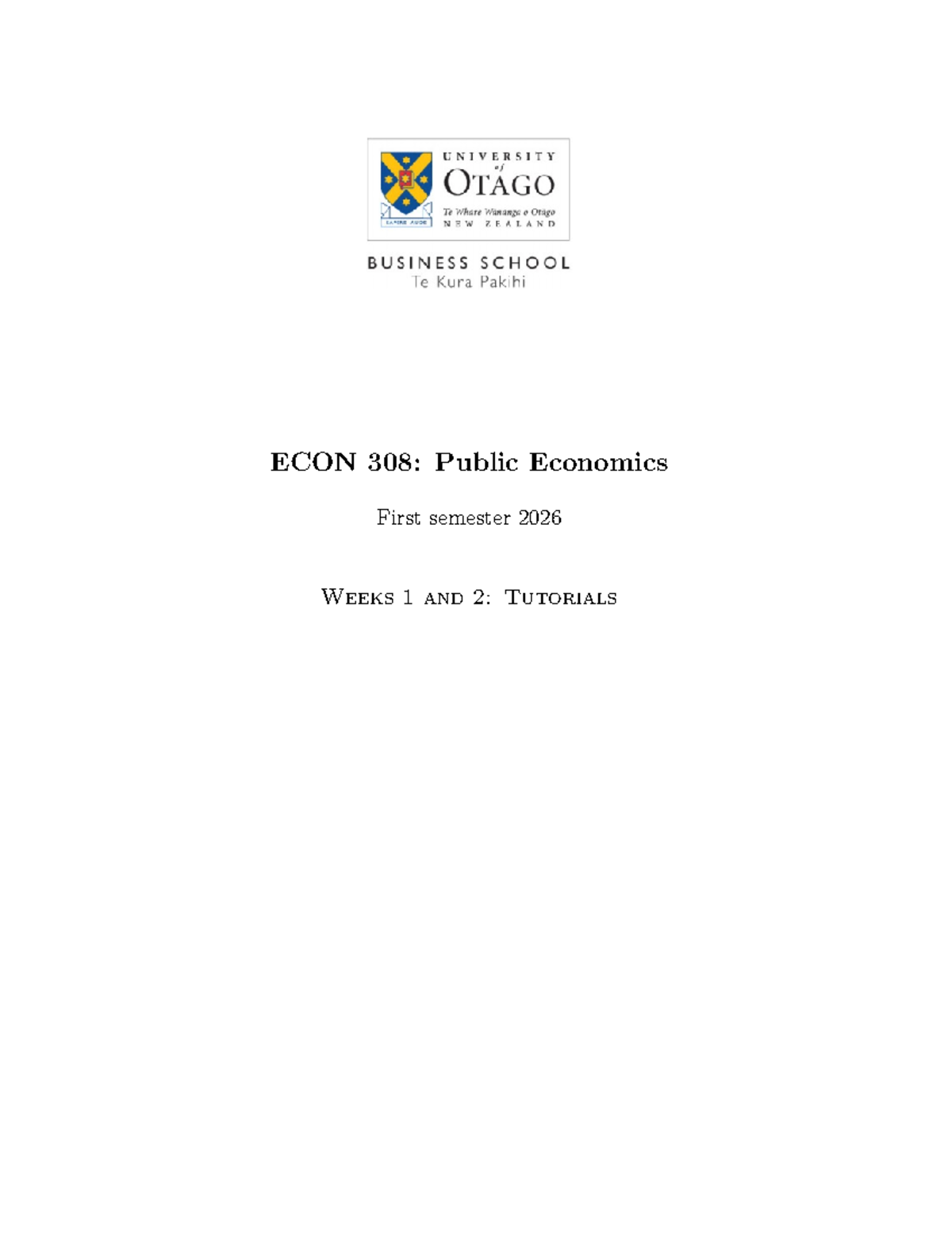 ECON 308: Public Economics Tutorials 1 & 2 Solutions (2026) - Studocu