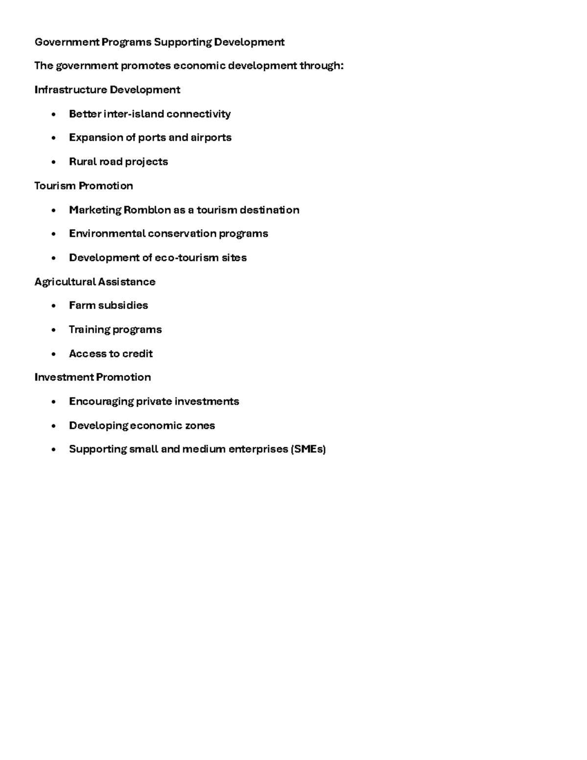 Government Programs Supporting Development - Studocu