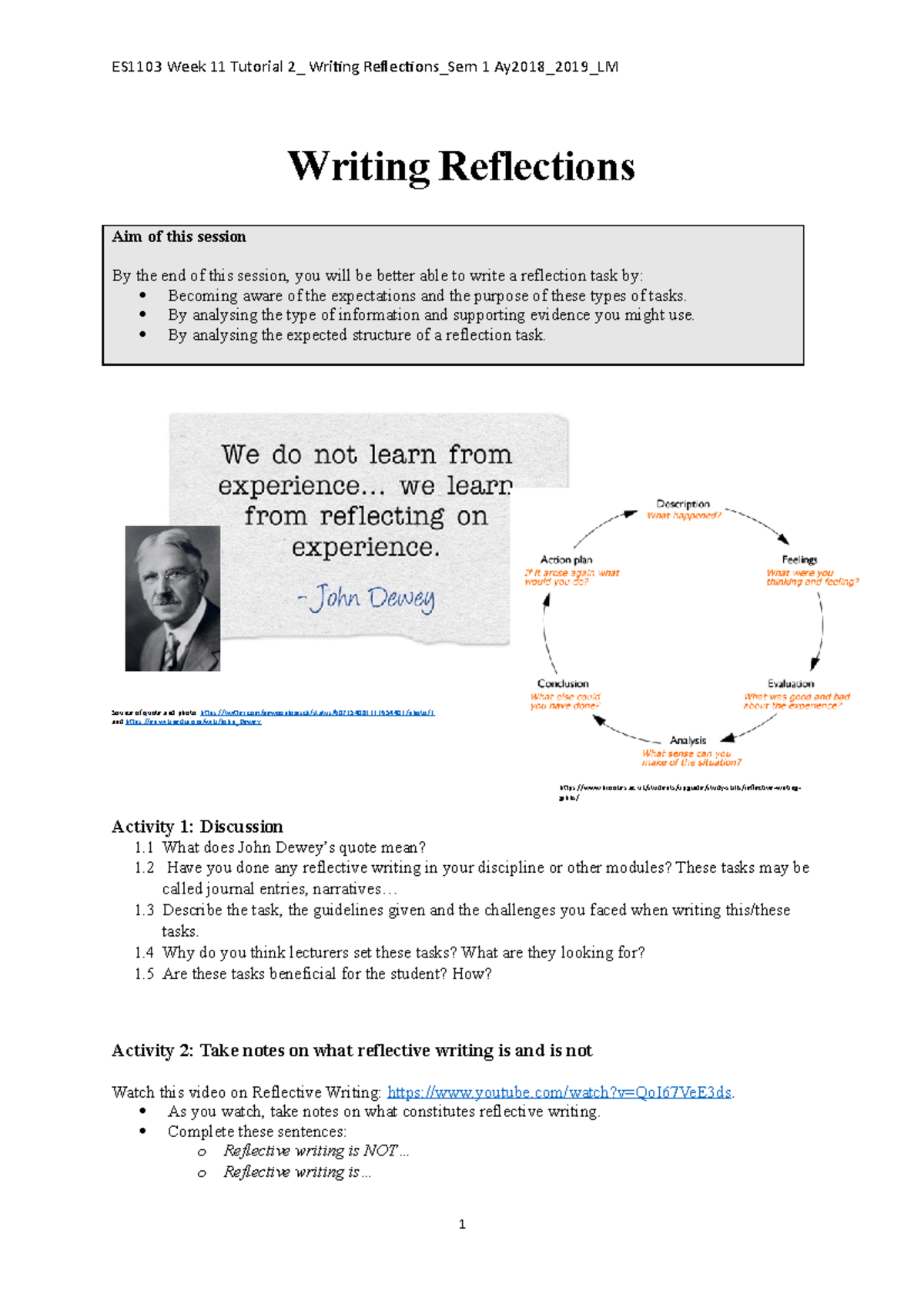 Week 11 2 Writing Reflections - Writing Reflections Aim of this session ...
