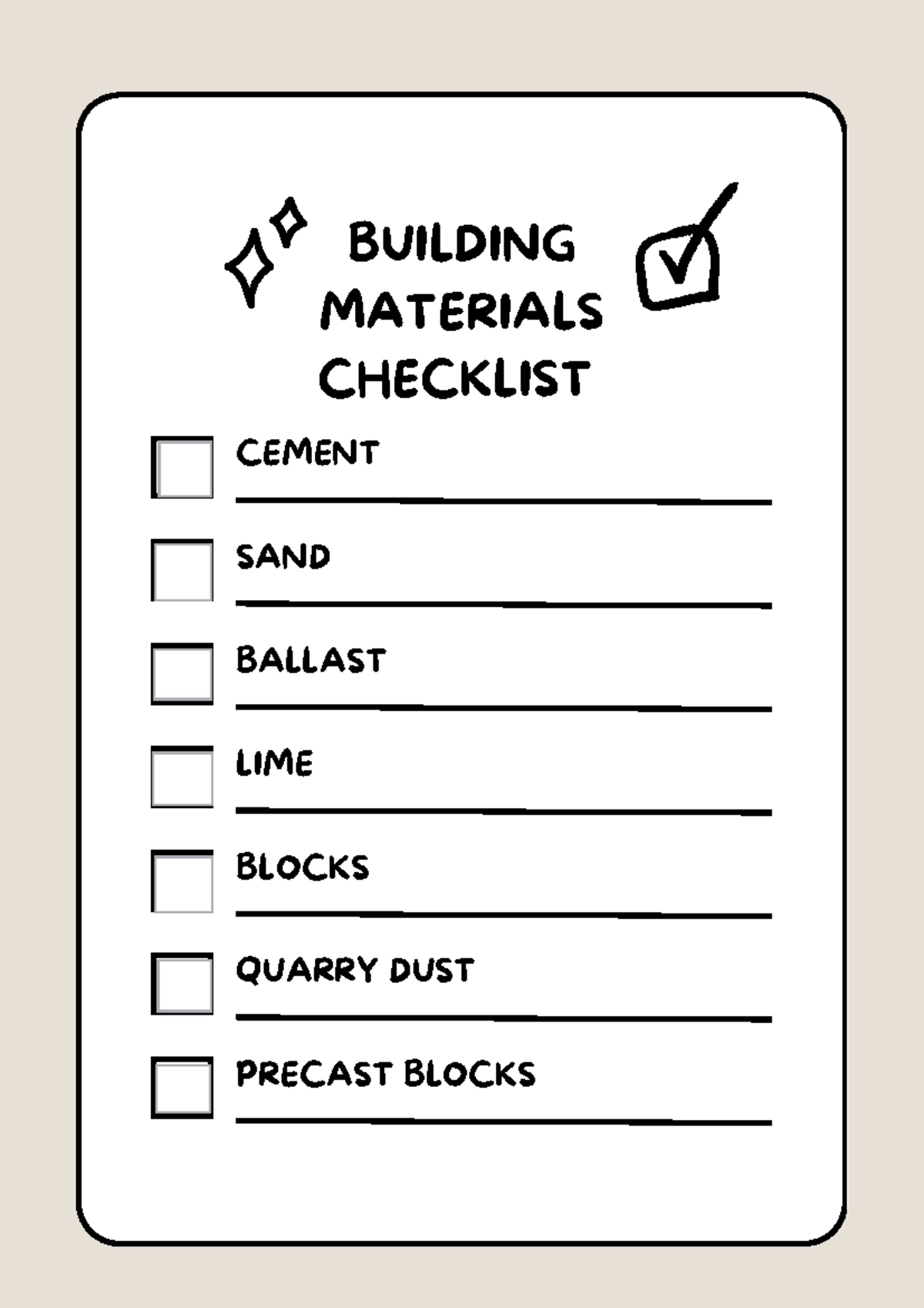 Building Materials Checklist - Diploma in Building Technology - CEMENT ...