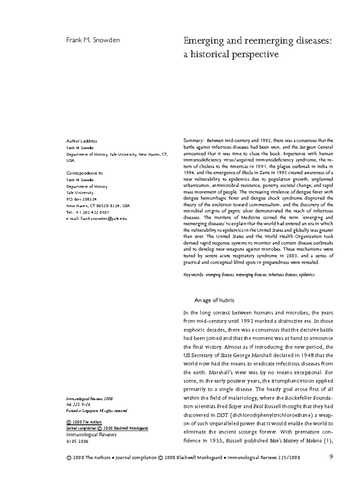 Emerging and Reemerging Infectious Diseases: A Historical Review ...