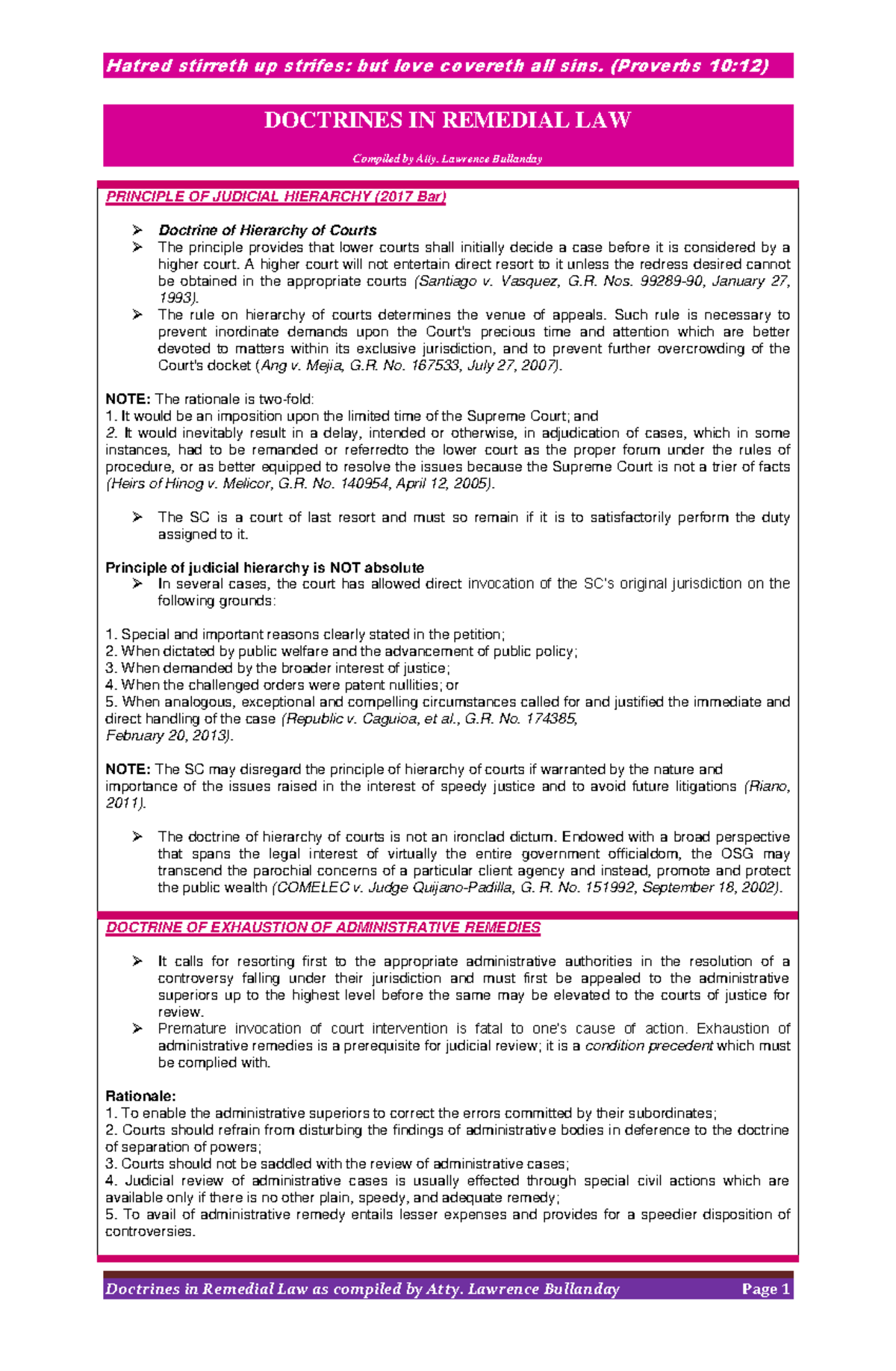 Doctrines in Remedial Law Notes (2017 Bar) - Compiled by Atty. Lawrence ...