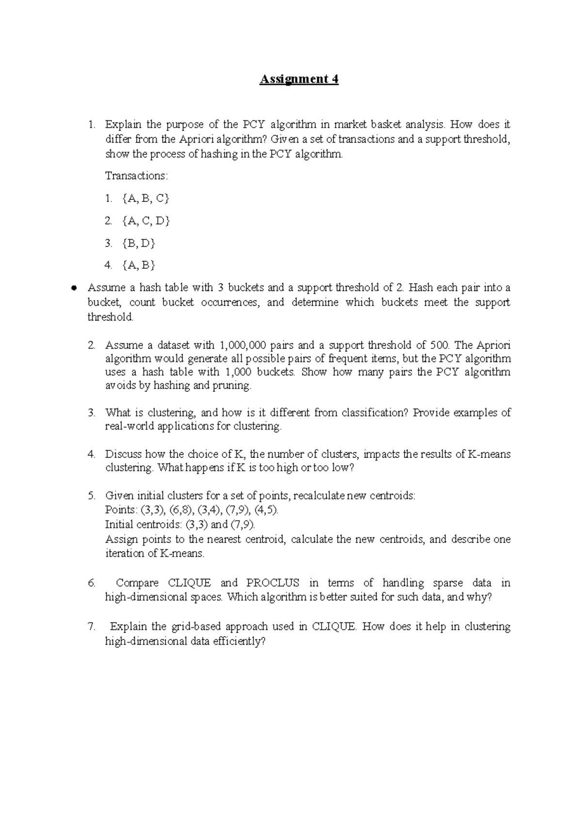 Data Mining Assignment 4: PCY Algorithm vs. Apriori & Clustering ...