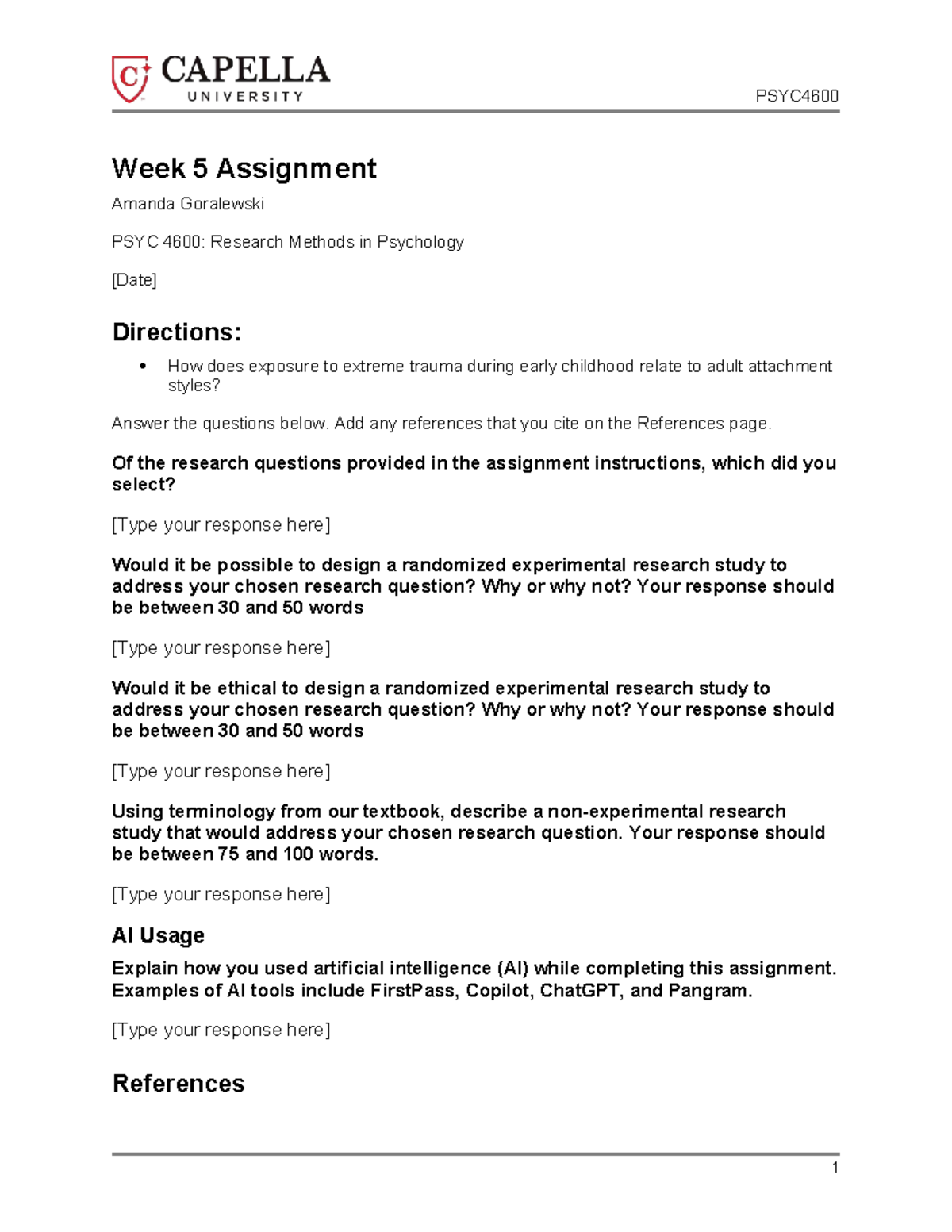 PSYC4600 Week 5 Assignment: Trauma and Adult Attachment Styles - Studocu