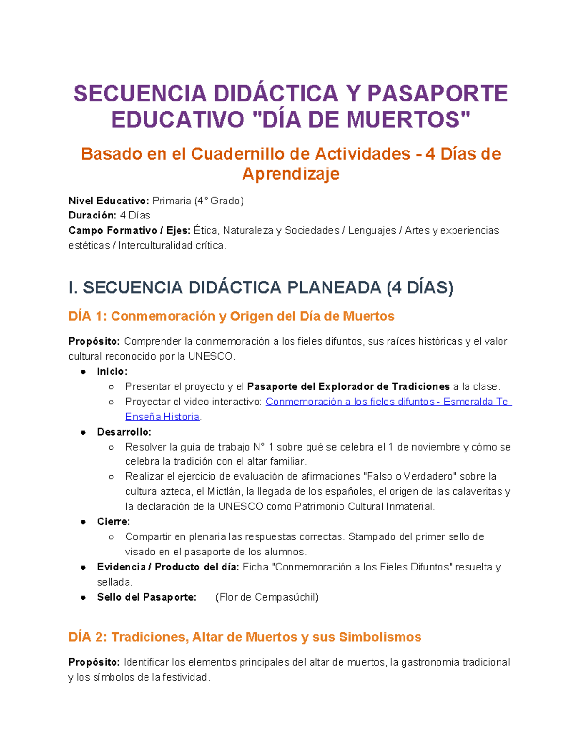 Secuencia Didáctica y Pasaporte Educativo: Día de Muertos (Primaria ...