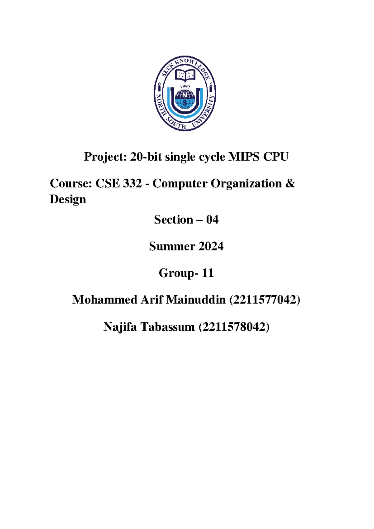 Project report: single cycle MIPS CPU (CSE 332) - Studocu
