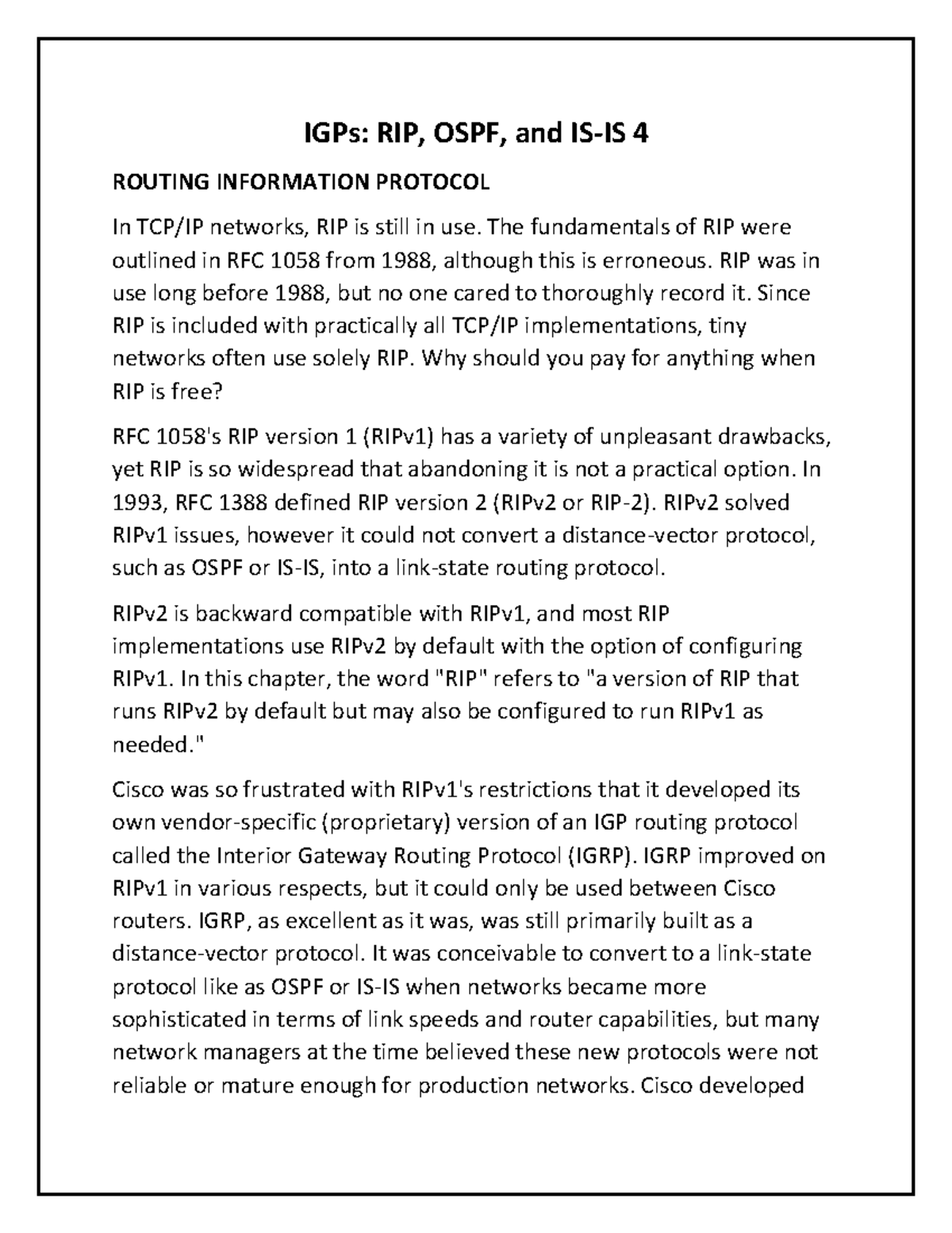 IGPs 4 - Understanding RIP, OSPF, and IS-IS Routing Protocols - Studocu