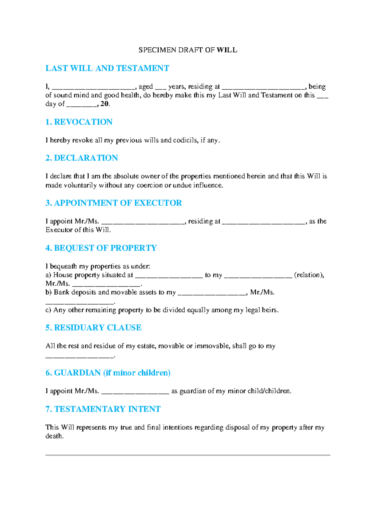 DPC II Module 4: Specimen Drafts for Wills and Legal Applications - Studocu