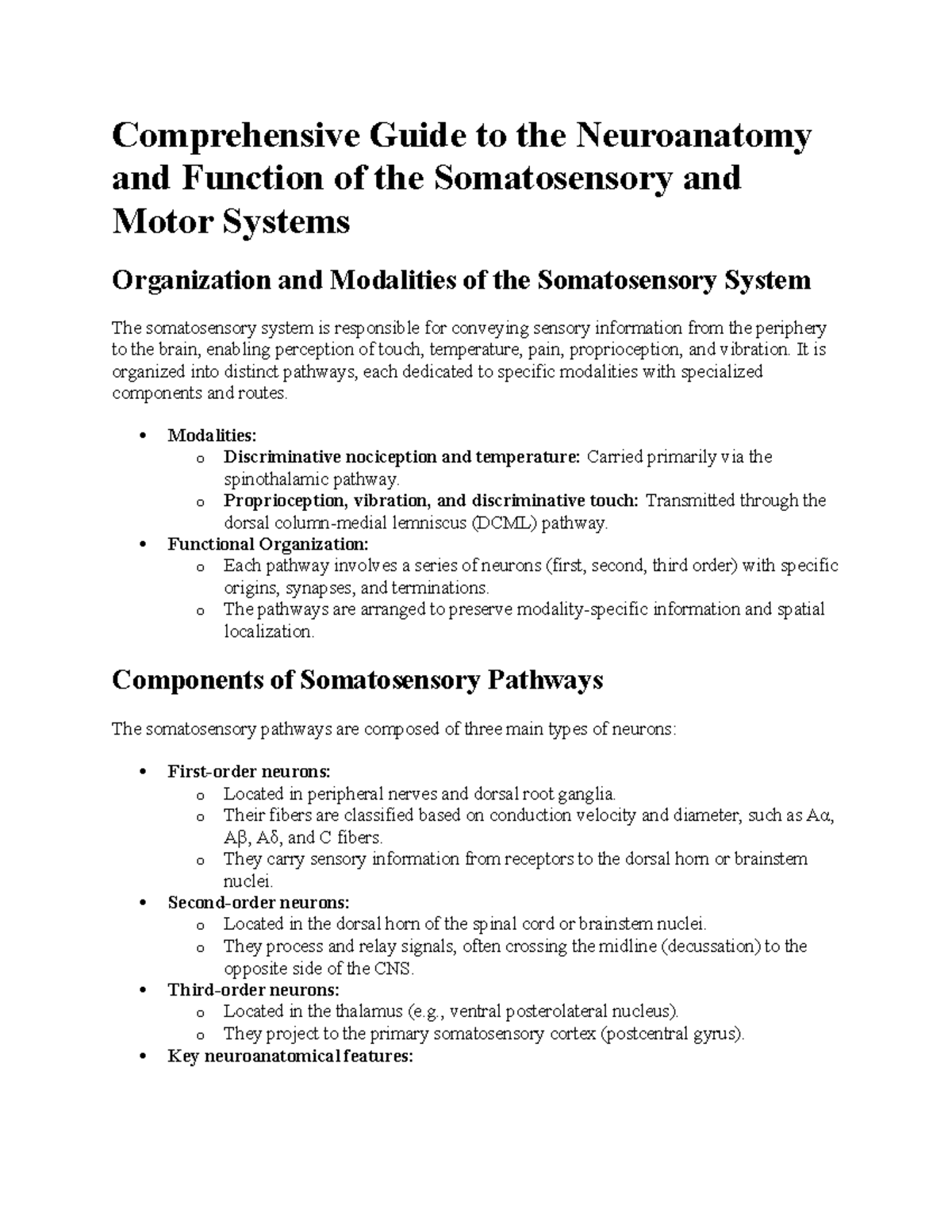 Comprehensive Overview of Neuroanatomy: Somatosensory & Motor Systems ...