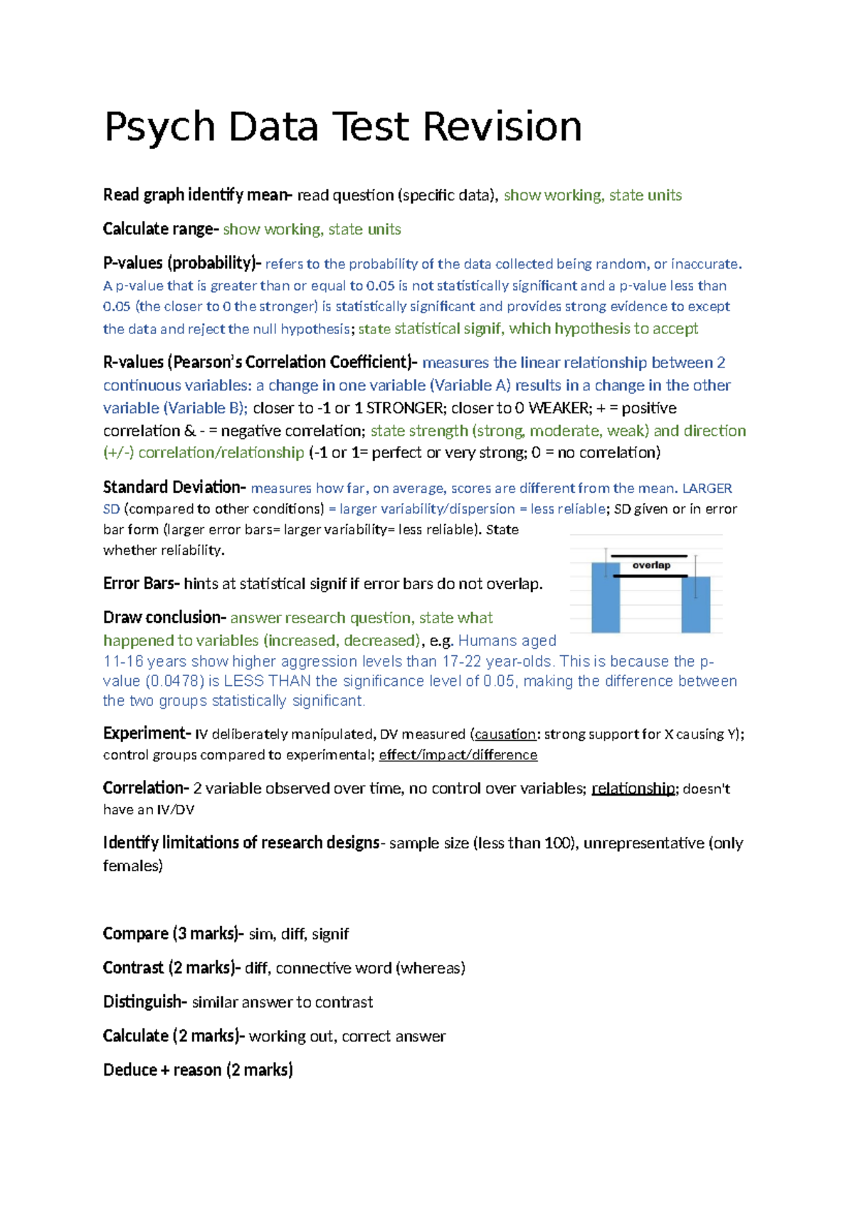 Psych 101 FA1 Data Test Revision Notes - Studocu