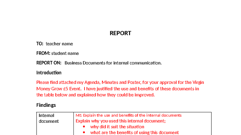 Unit 7 Assignment 2: M1 & D1 Report on Business Docs for Internal Comm ...