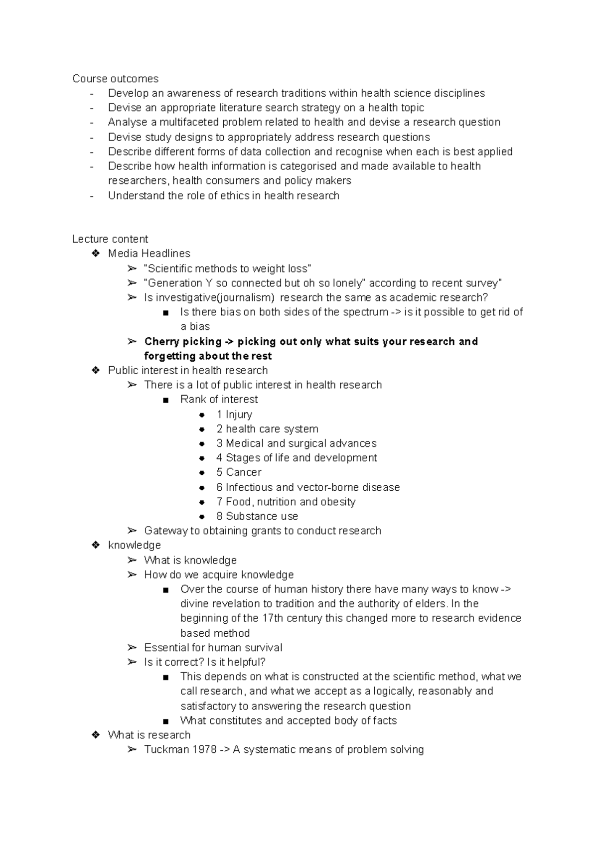 Health research methods introduction - week 1 - Course outcomes ...