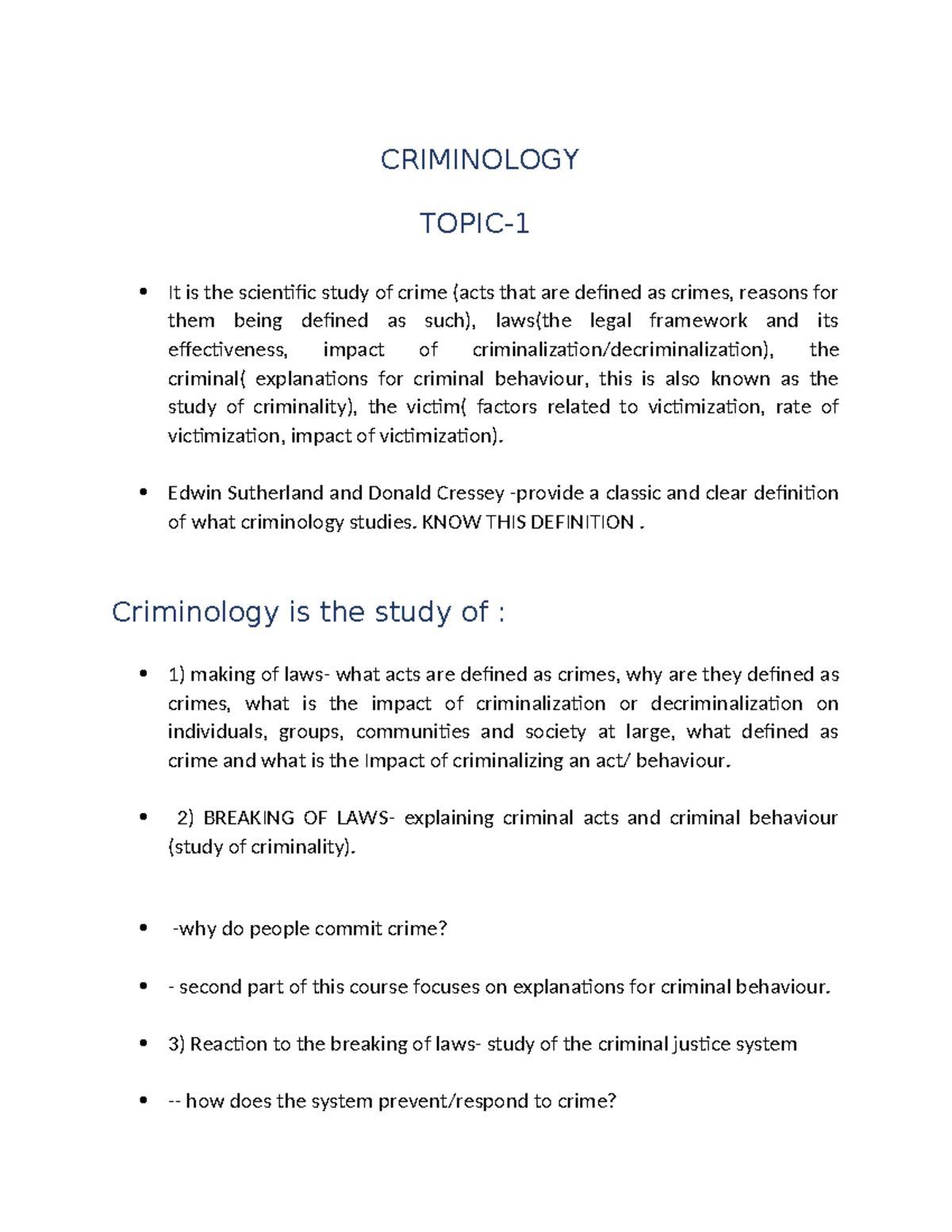 CRIM 1150: Introduction to Criminology and Criminal Behavior - Studocu