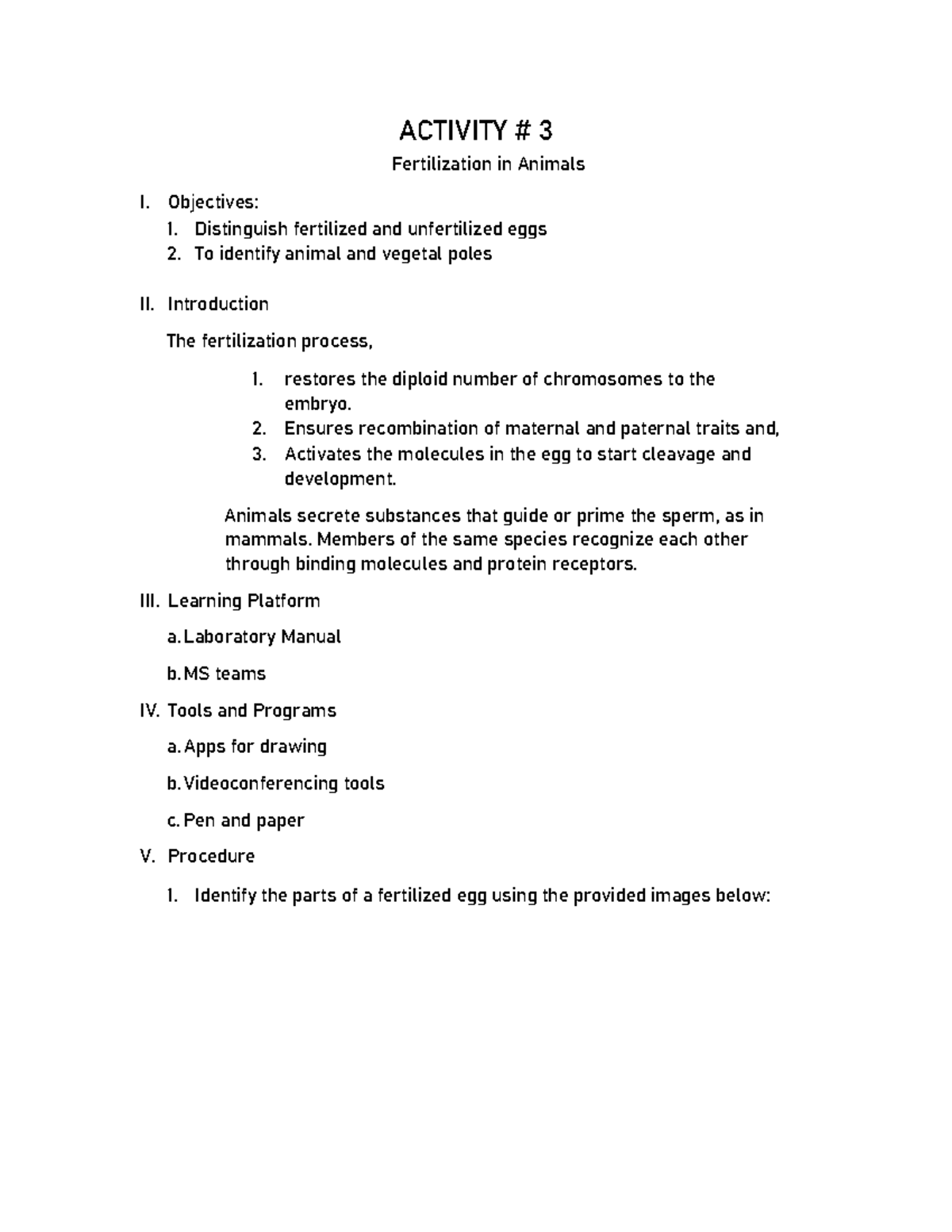 DB-LW3 - Worksheet on Animal Fertilization and Development - Studocu