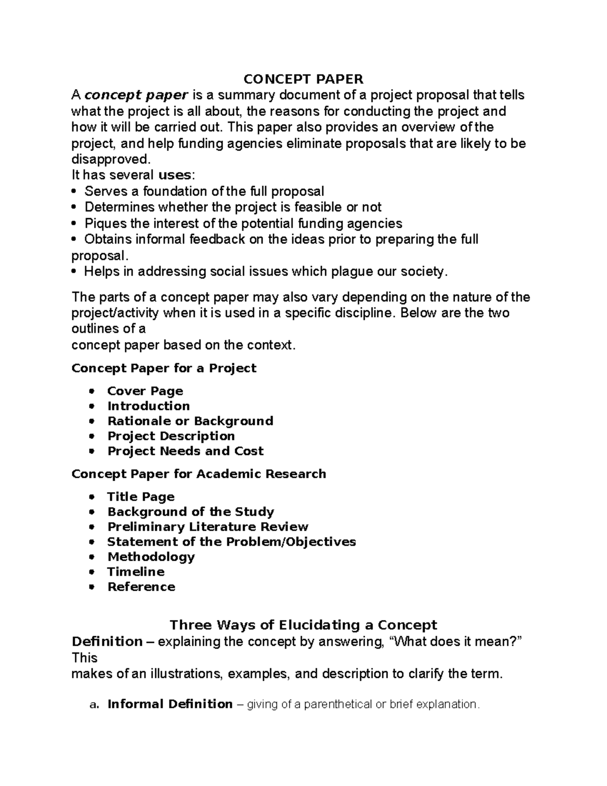 Concept Paper - Formative Informative Overview and Guidelines - Studocu