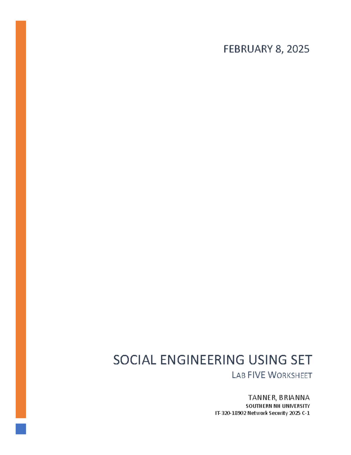 IT 320 Lab Worksheet Template - SOCIAL ENGINEERING USING SET L AB FIVE ...