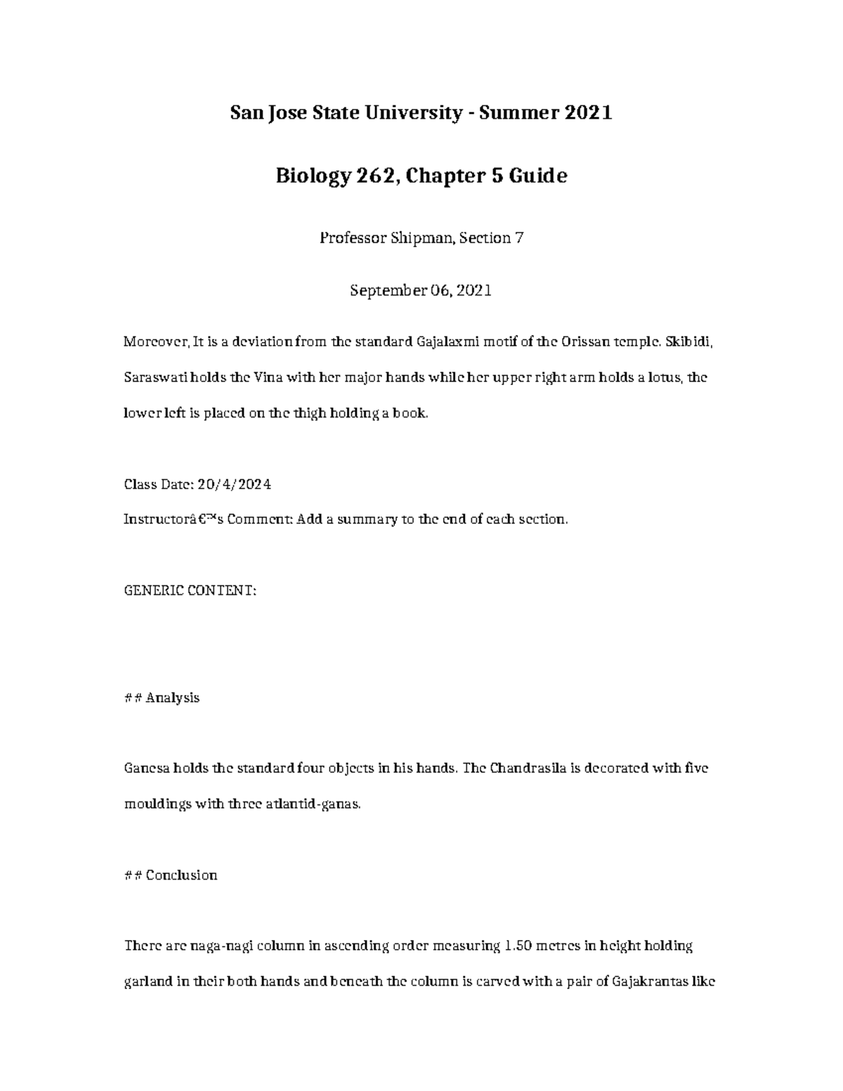Biology 262 Chapter 5 Guide - San Jose State University - Summer 2021 ...