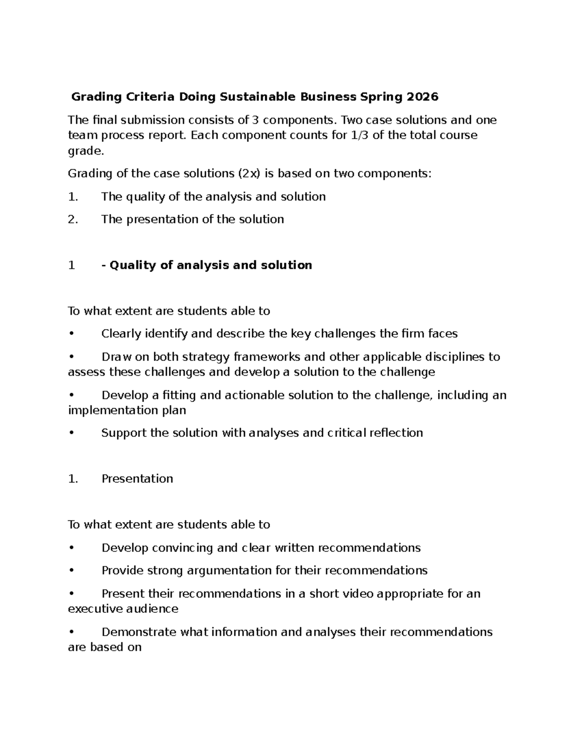 Grading Criteria for Doing Sustainable Business (Spring 2026) - Studocu