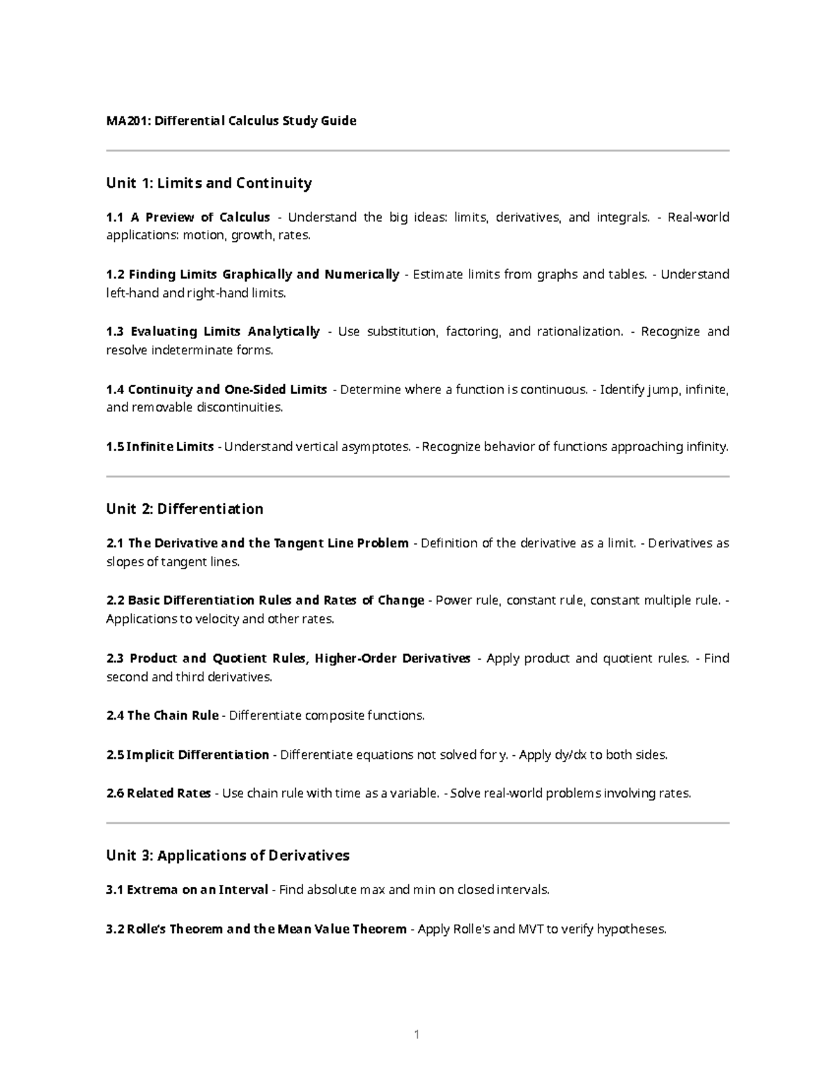 MA201: Differential Calculus Study Guide & Exam Prep Tips - Studocu