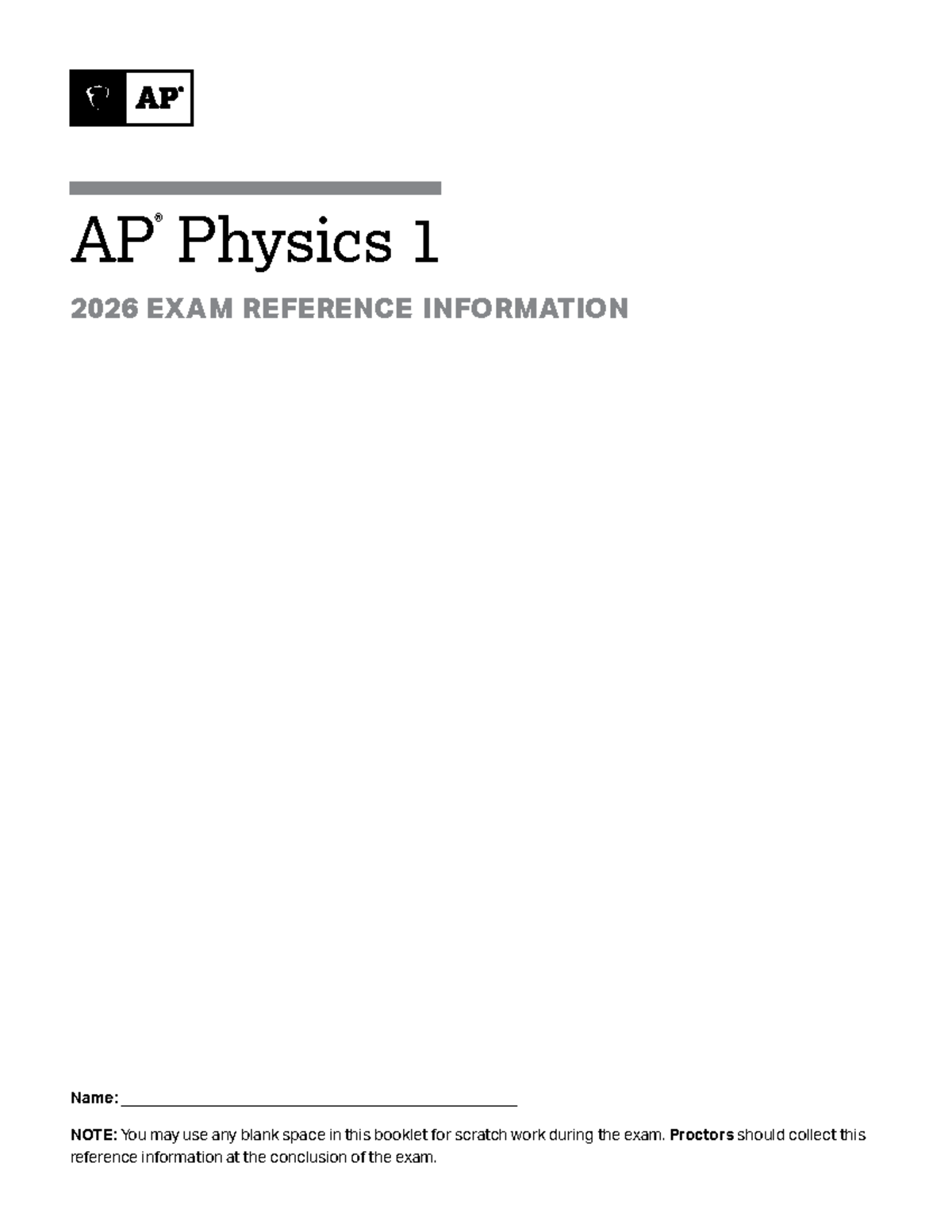 AP Physics 1 2026 Exam Equations Reference Sheet - Studocu