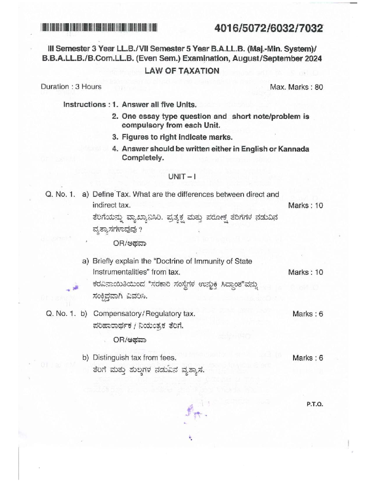 B.A.LL.B. (Even Sem.) Law of Taxation Final Exam March 2024 - Studocu