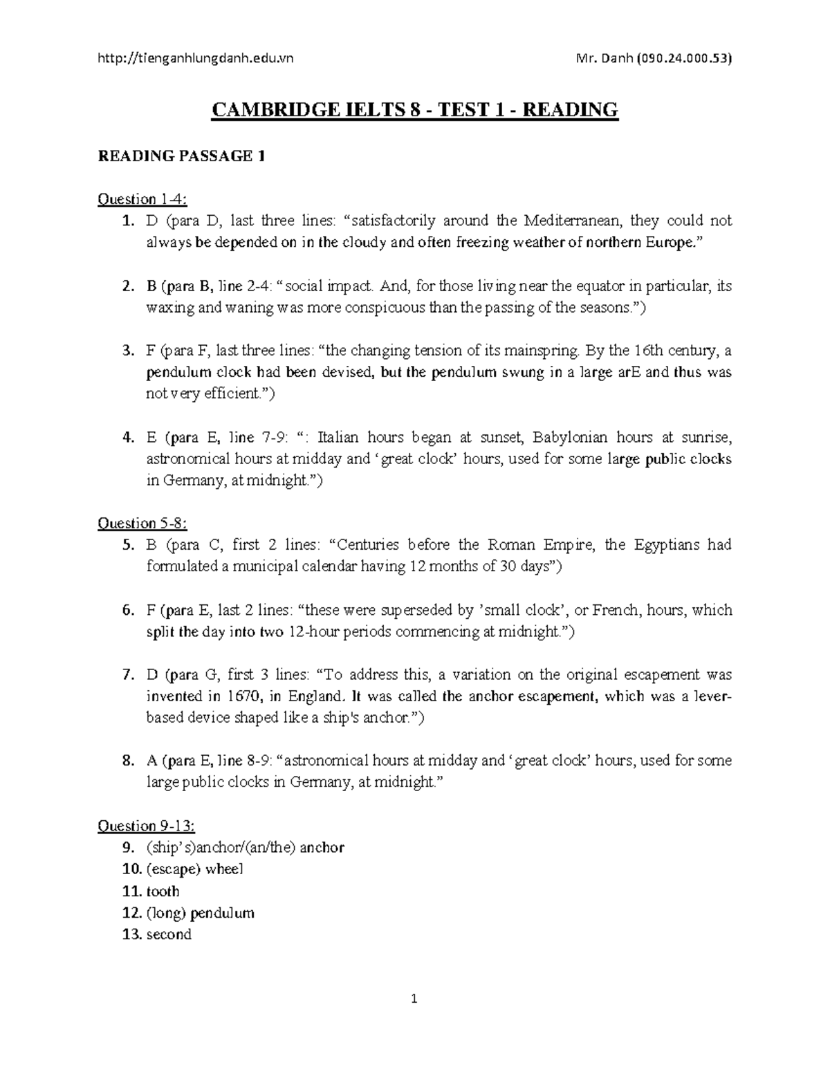 Cambridge IELTS 8 - Test 1 - Reading Passage Questions Analysis - Studocu