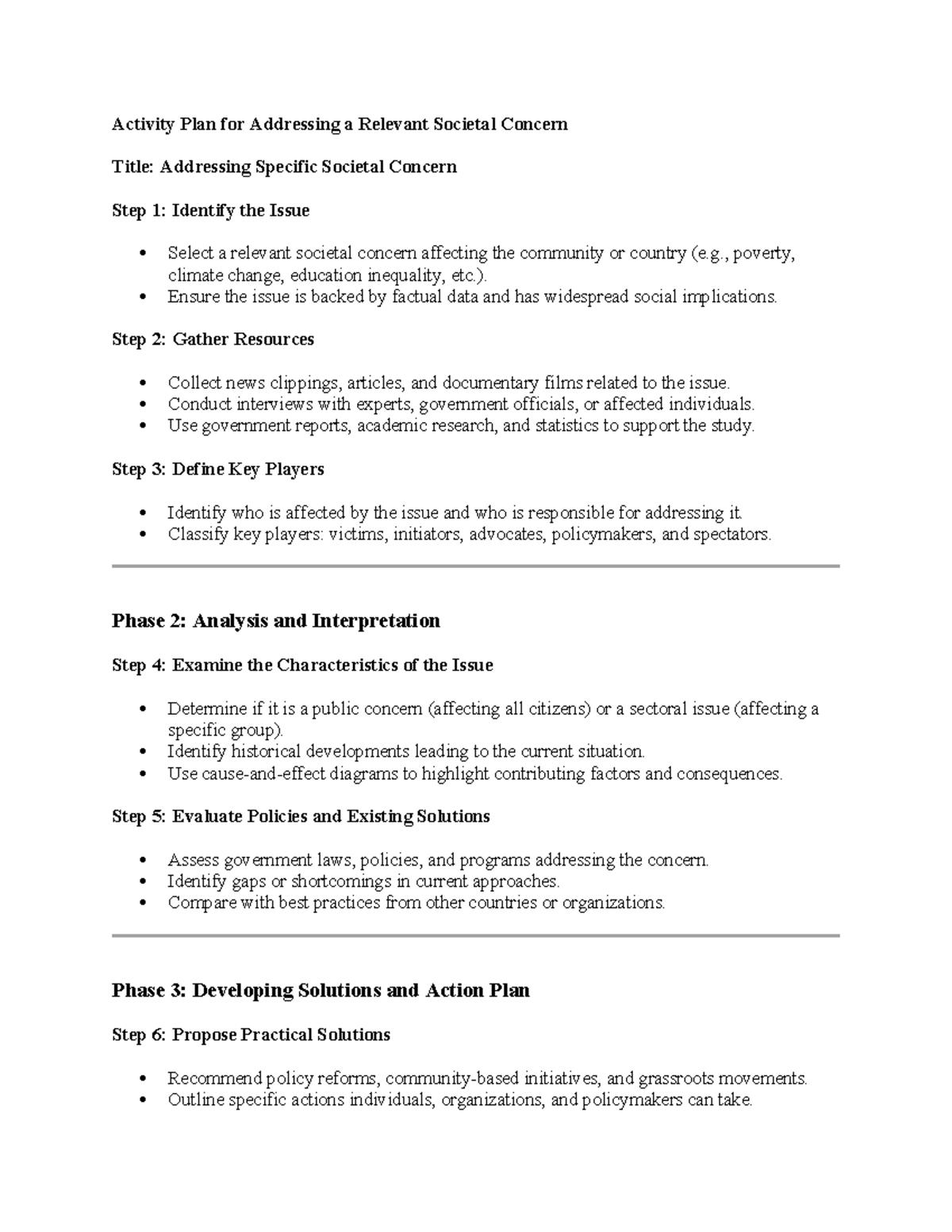 Activity Plan for Addressing Societal Concerns in Communities - Studocu