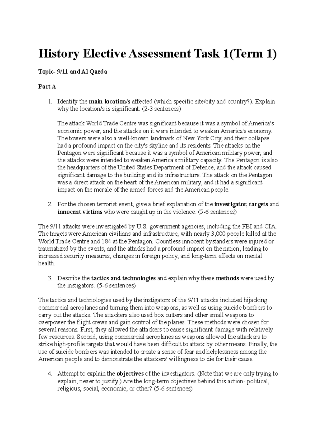 History 101: Notes on 9/11 and Al Qaeda Assignment - Studocu
