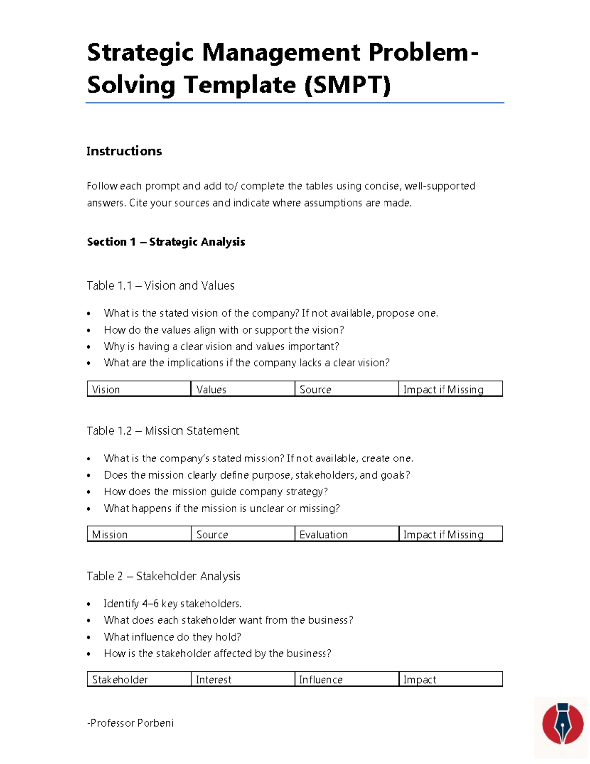 Strategic Management Problem-Solving Template (SMPT) - Summer 2025 ...