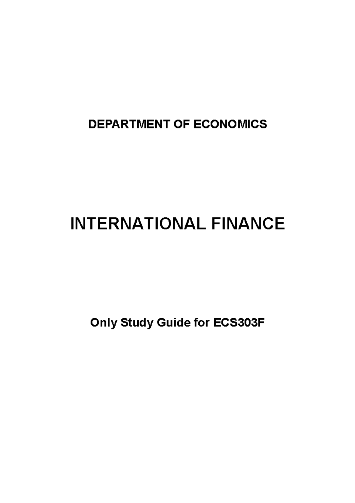 ECS303F International Finance Study Guide for 2011 - Studocu