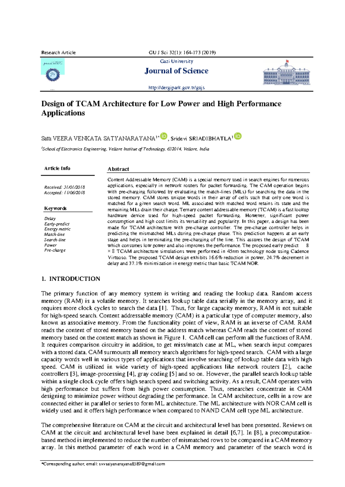 Design of TCAM Architecture for Low Power & High Performance ...