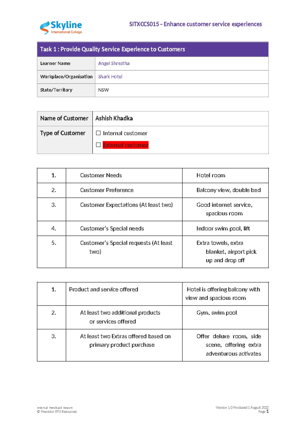 SITXCCS015 Assessment 2: Practical Knowledge for Customer Service - Studocu