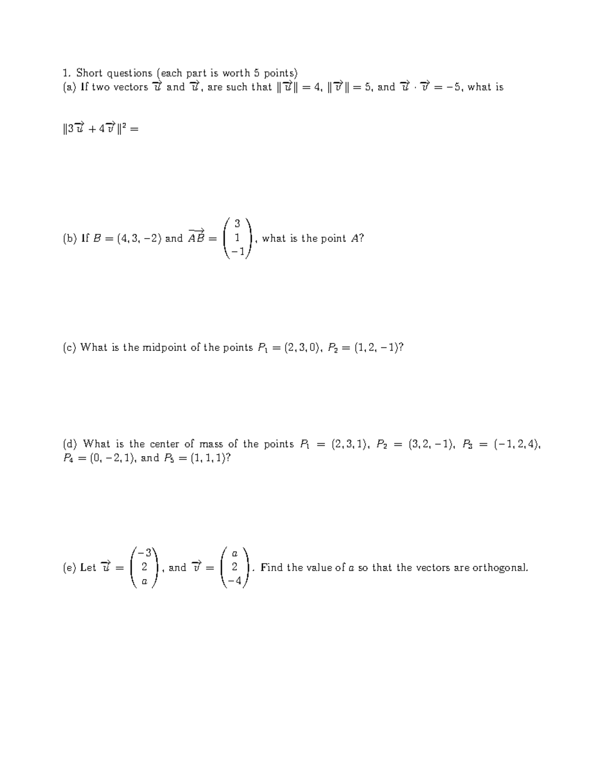 Exam 1 Fall 2023: Short Questions for Calculus III - Studocu