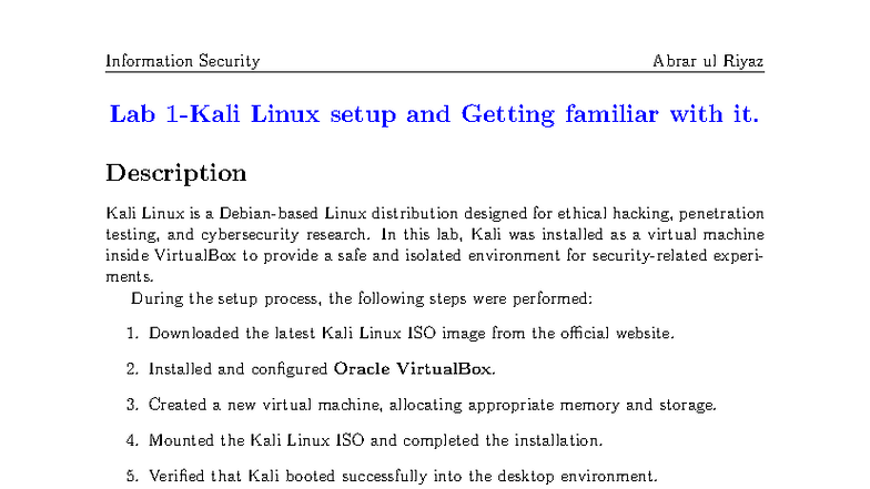 Information Security Lab: Kali Linux Setup & Networking Commands - Studocu