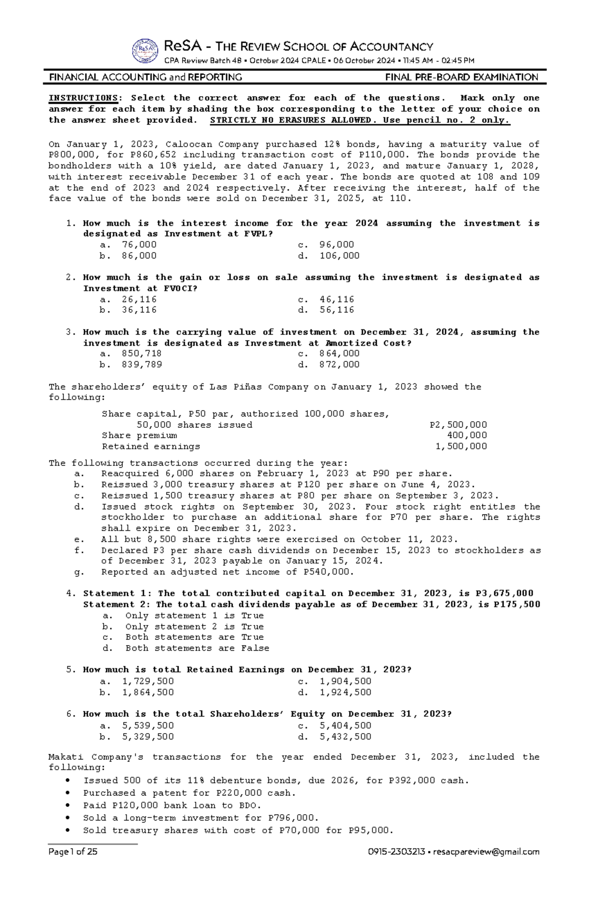 ReSA B48 FAR Final Pre-Board Exam Questions, Answers & Solutions - Studocu