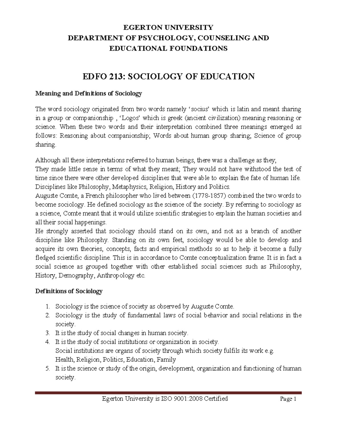 Final EDFO 213 Notes: Understanding Sociology of Education - Studocu